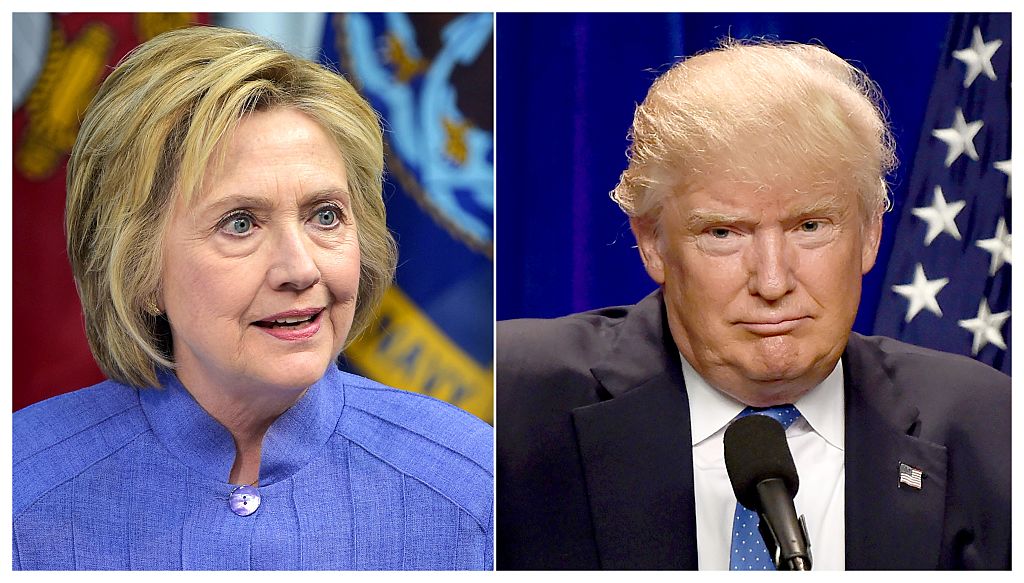 This combination of file photos shows Democratic presidential candidate Hillary Clinton (L) on June 15, 2016 and presumptive Republican presidential nominee Donald Trump on June 13, 2016.