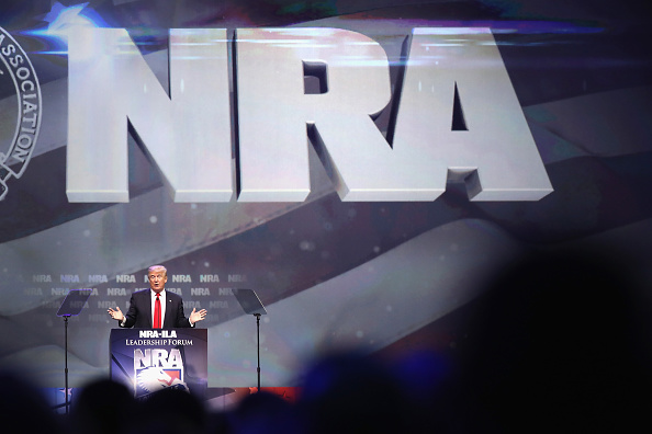 Republican presidential candidate Donald Trump speaks at the National Rifle Association's NRA-ILA Leadership Forum during the NRA Convention at the Kentucky Exposition Center on May 20, 2016 in Louisville, Kentucky.