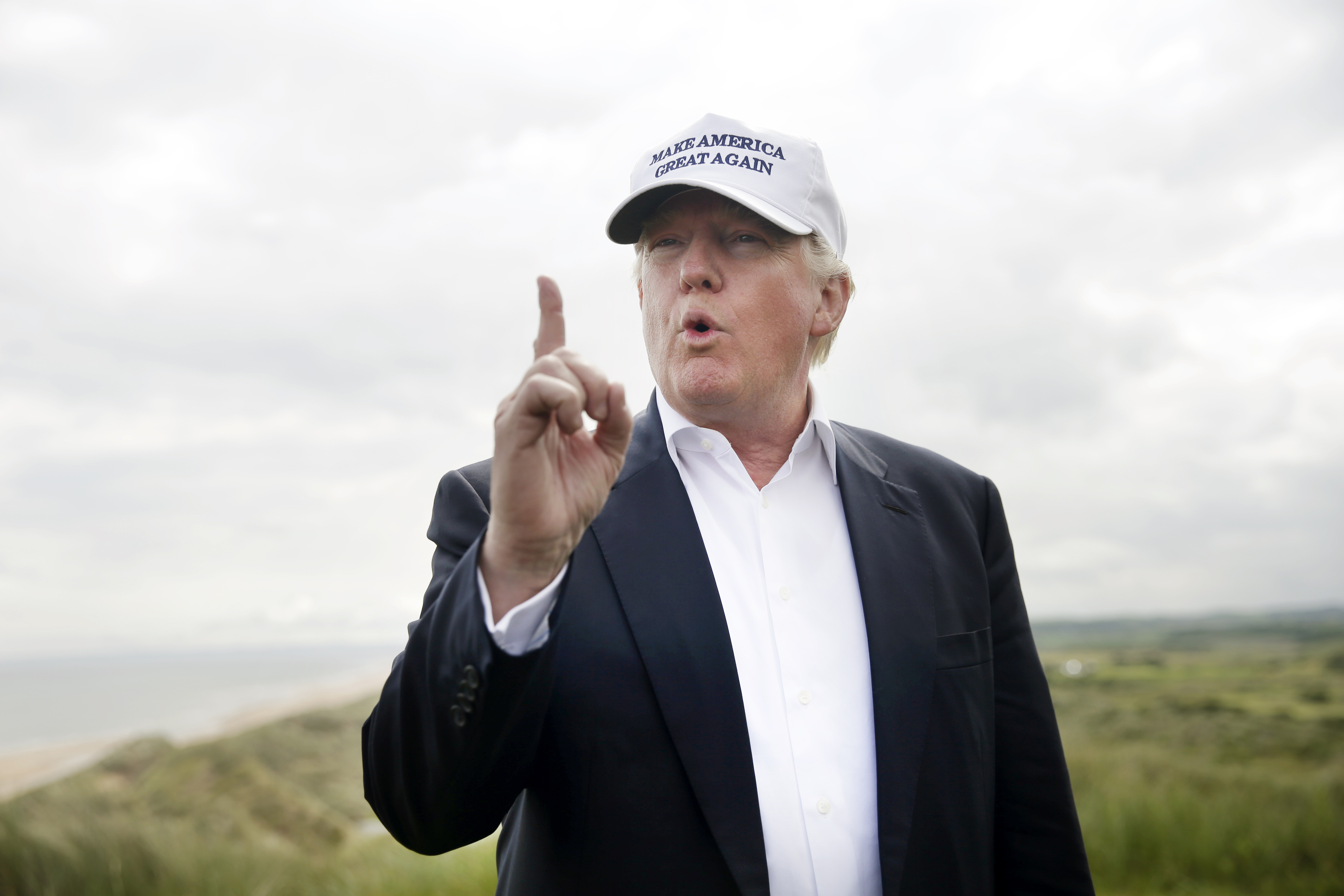 Donald Trump, presumptive Republican presidential nominee, gestures at Trump International Golf Links in Aberdeen, U.K, on Saturday, June 25, 2016. (Bloomberg—Bloomberg via Getty Images)