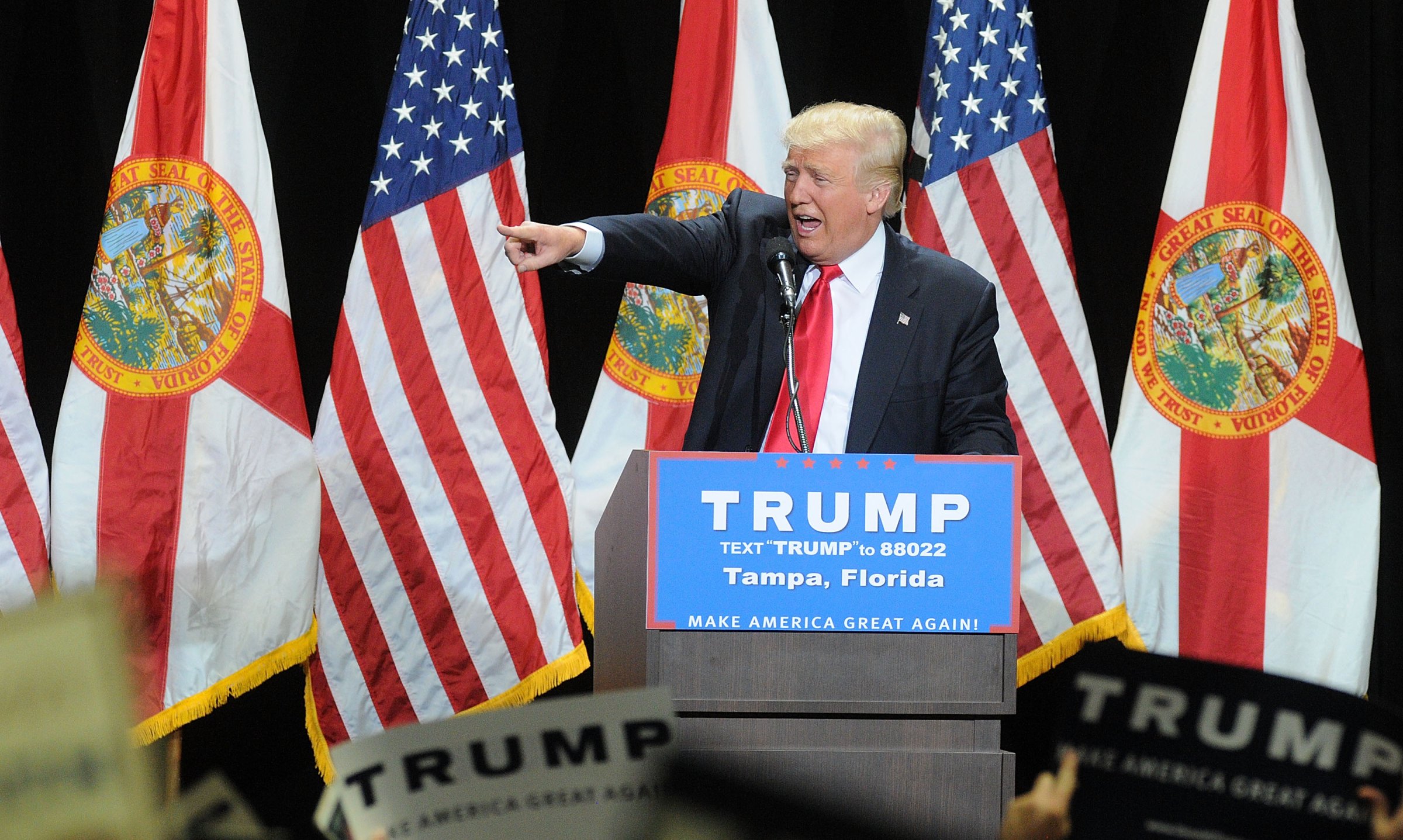 Donald Trump speaks during a campaign rally at the Tampa Convention Center on June 11, 2016 in Tampa, Fla.