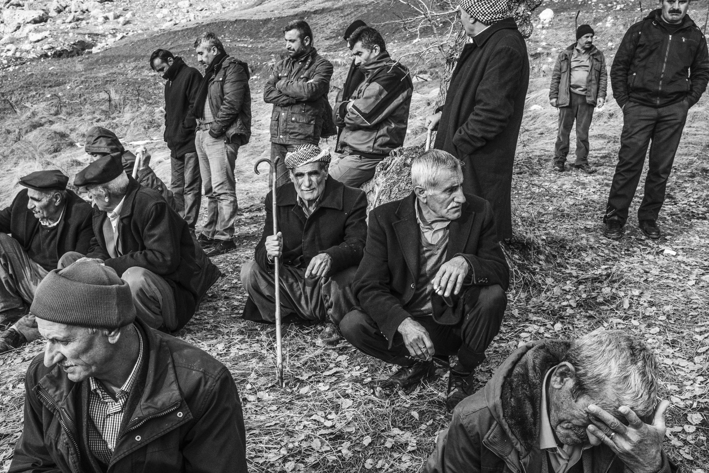 Mourners at a funeral in Sirnak, Turkey, for a victim of the clashes between PKK and Turkish special army in Cizre, Jan. 2016.