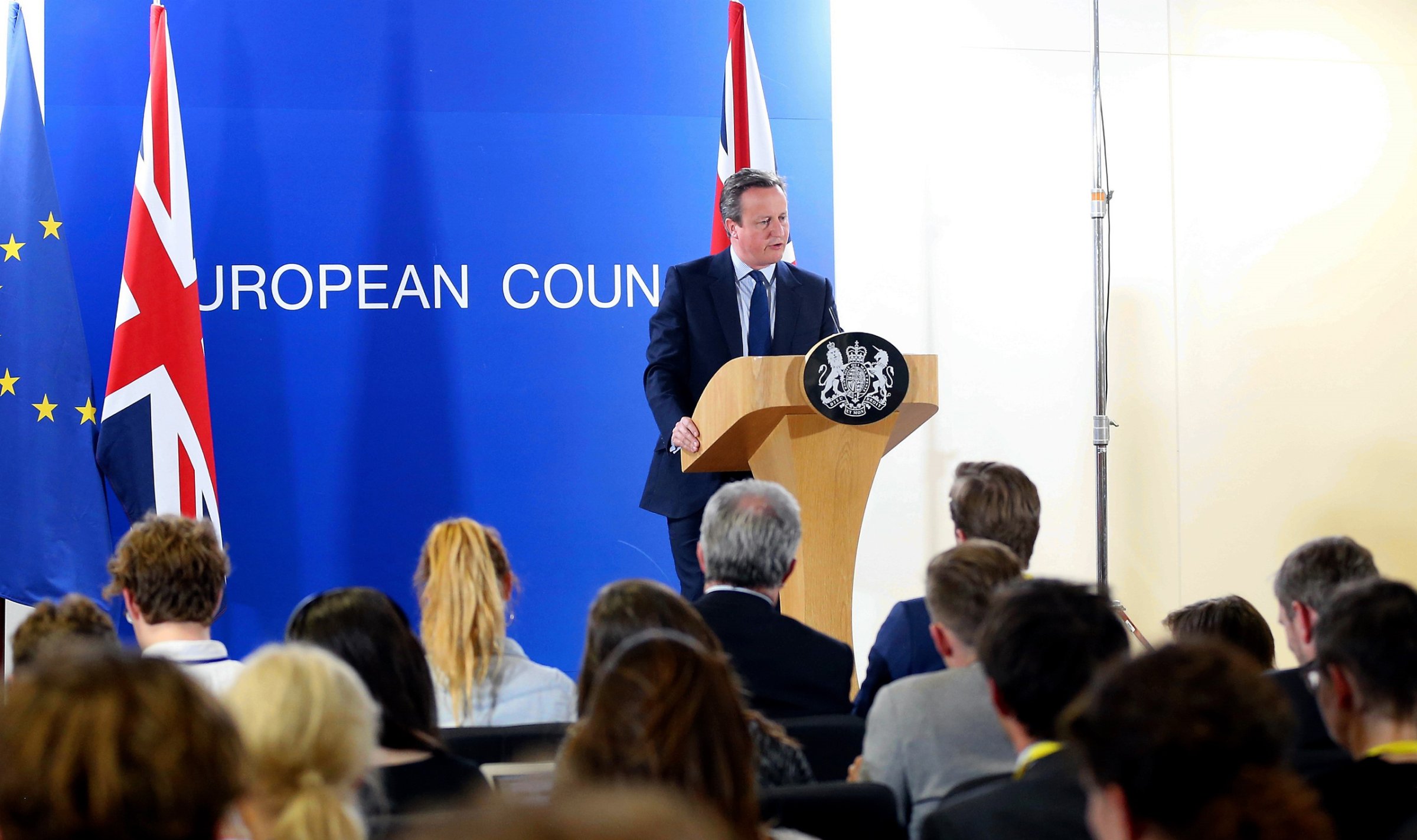 British Prime Minister David Cameron holds a press conference after EU summit meeting in Brussels on June 28, 2016.