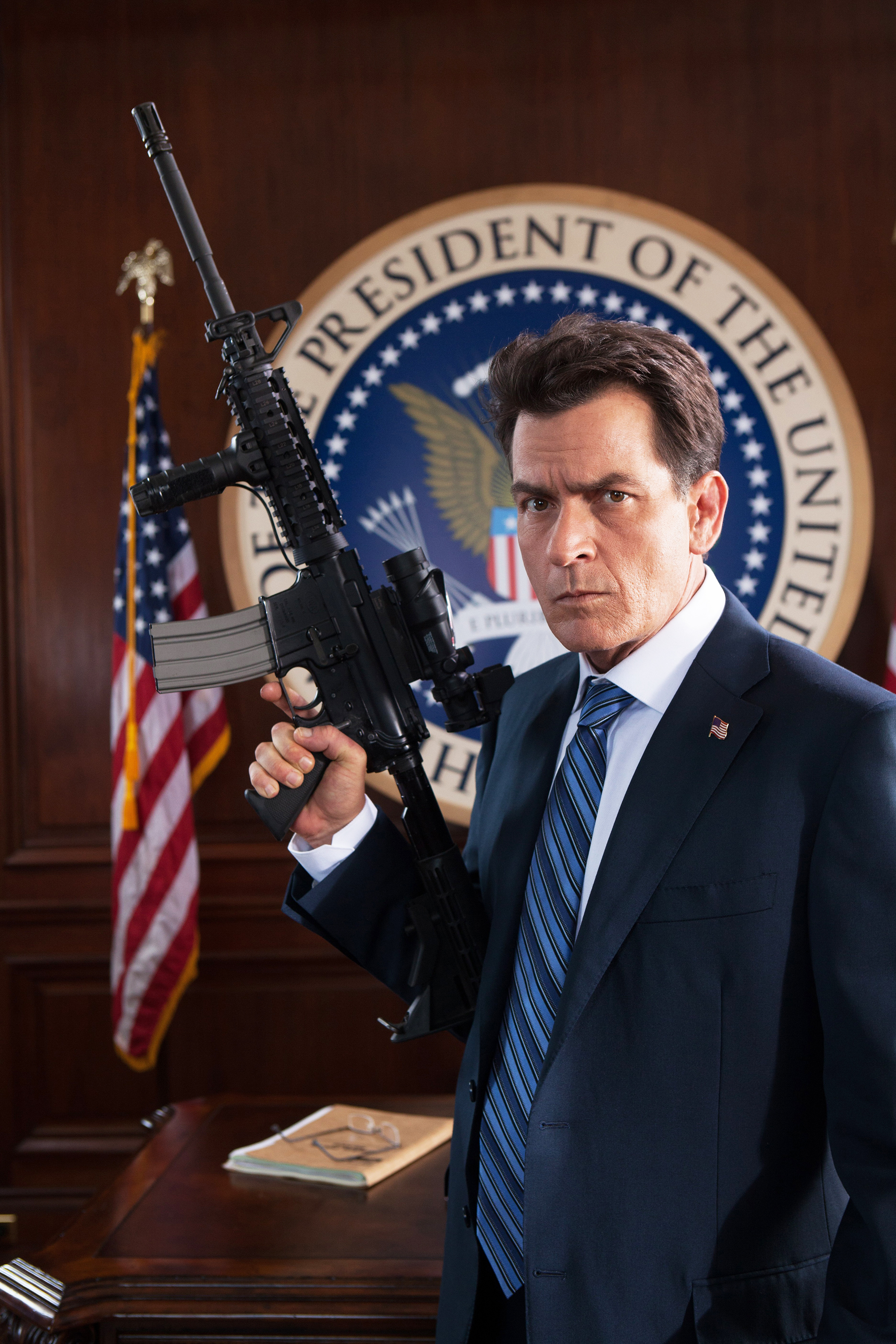 Charlie Sheen as President Rathcock in Machete Kills, 2013.
