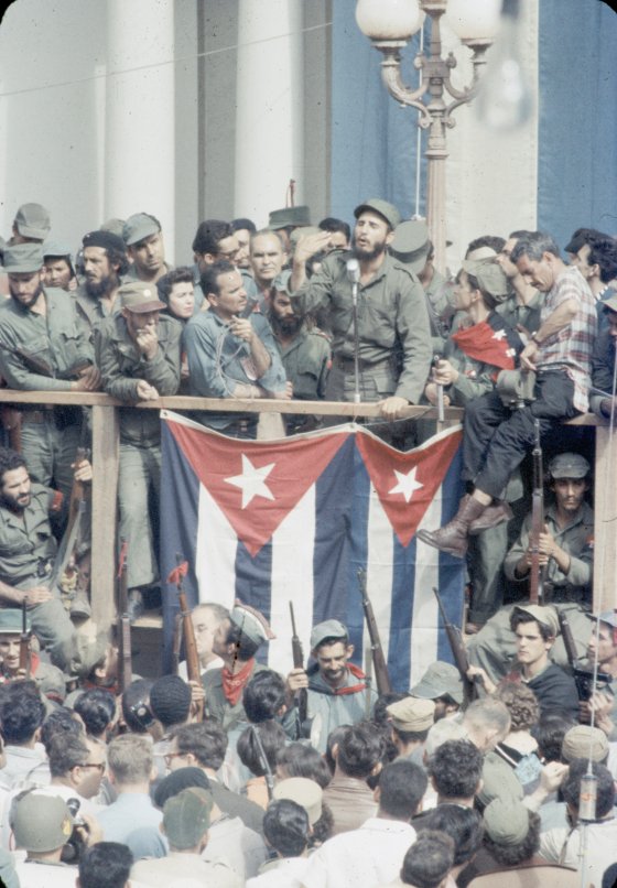 Cuban leader Fidel Castro speaking to people of Santa Clara in the town square.