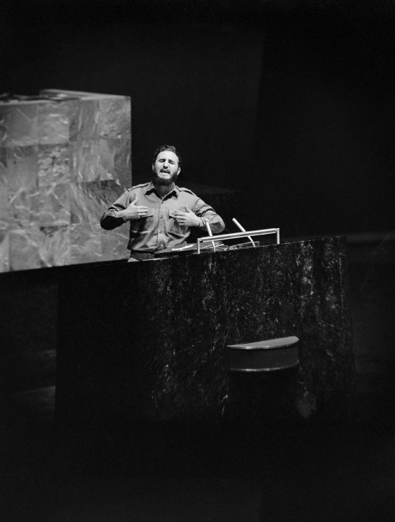 Cuban President Fidel Castro delivers a long-winded speech, heaping abuse on the U.S., at the United Nations in New York on Sept. 26, 1960.