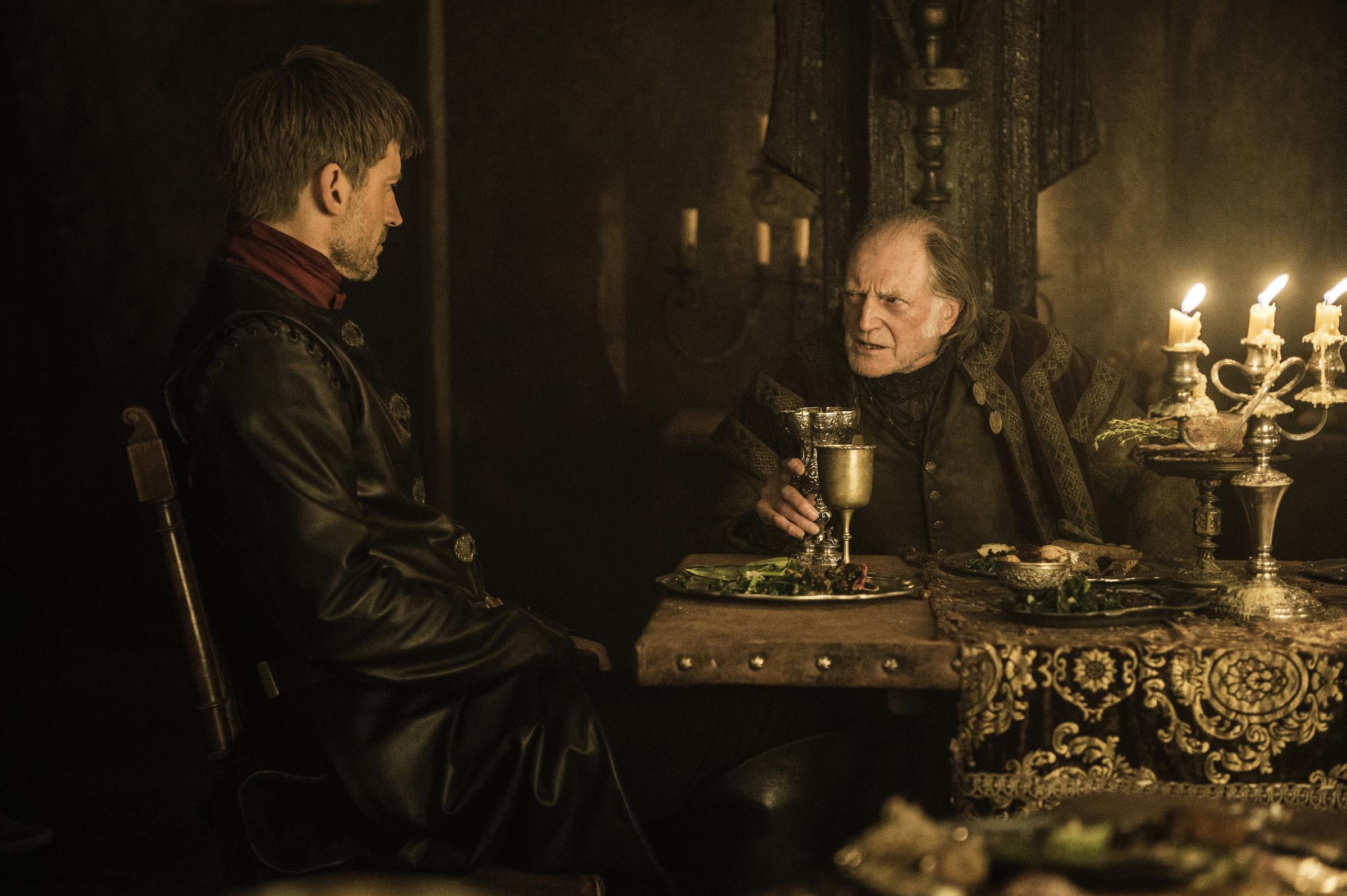 Nikolaj Coster-Waldau and David Bradley in Game of Thrones season 6, episode 10.