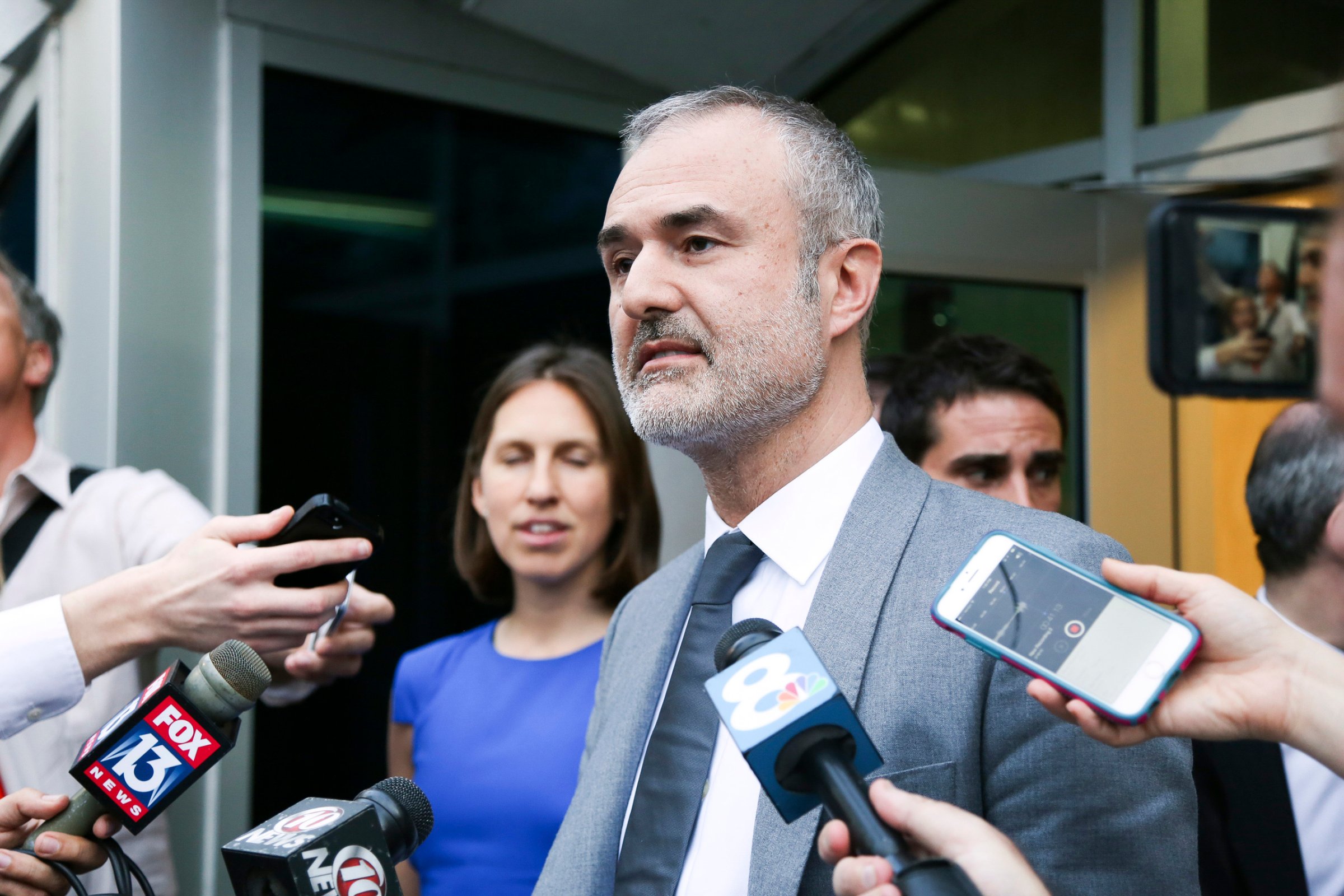 Gawker founder Nick Denton speaks to the media, in St. Petersburg, Fla. on March 18, 2016.