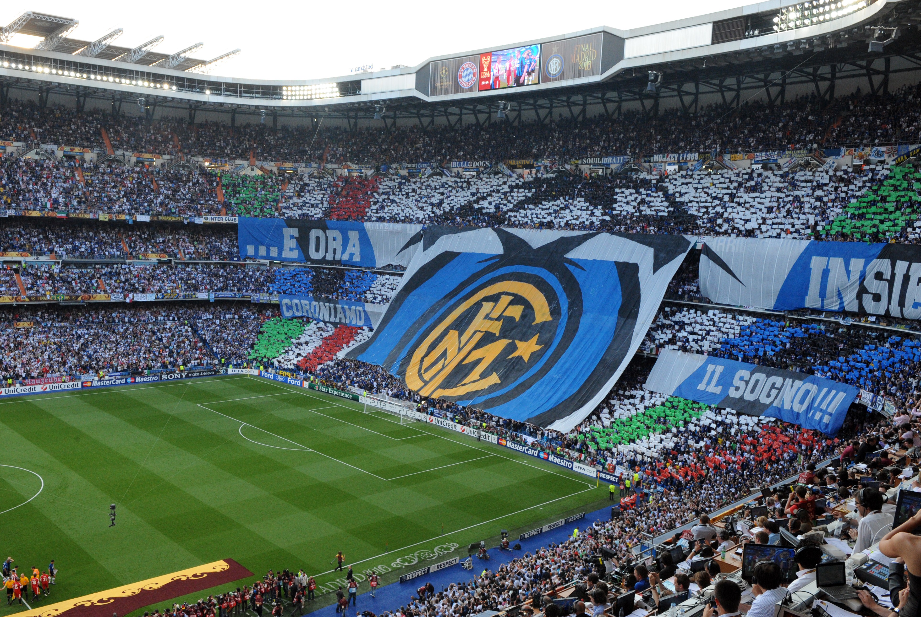 The logo of Inter Milan is displayed before the UEFA Champions League final soccer match between Inter Milan and Bayern Munich at the Santiago Bernabéu stadium in Madrid on May 22, 2010 (Mladen Antonov—AFP/Getty Images)