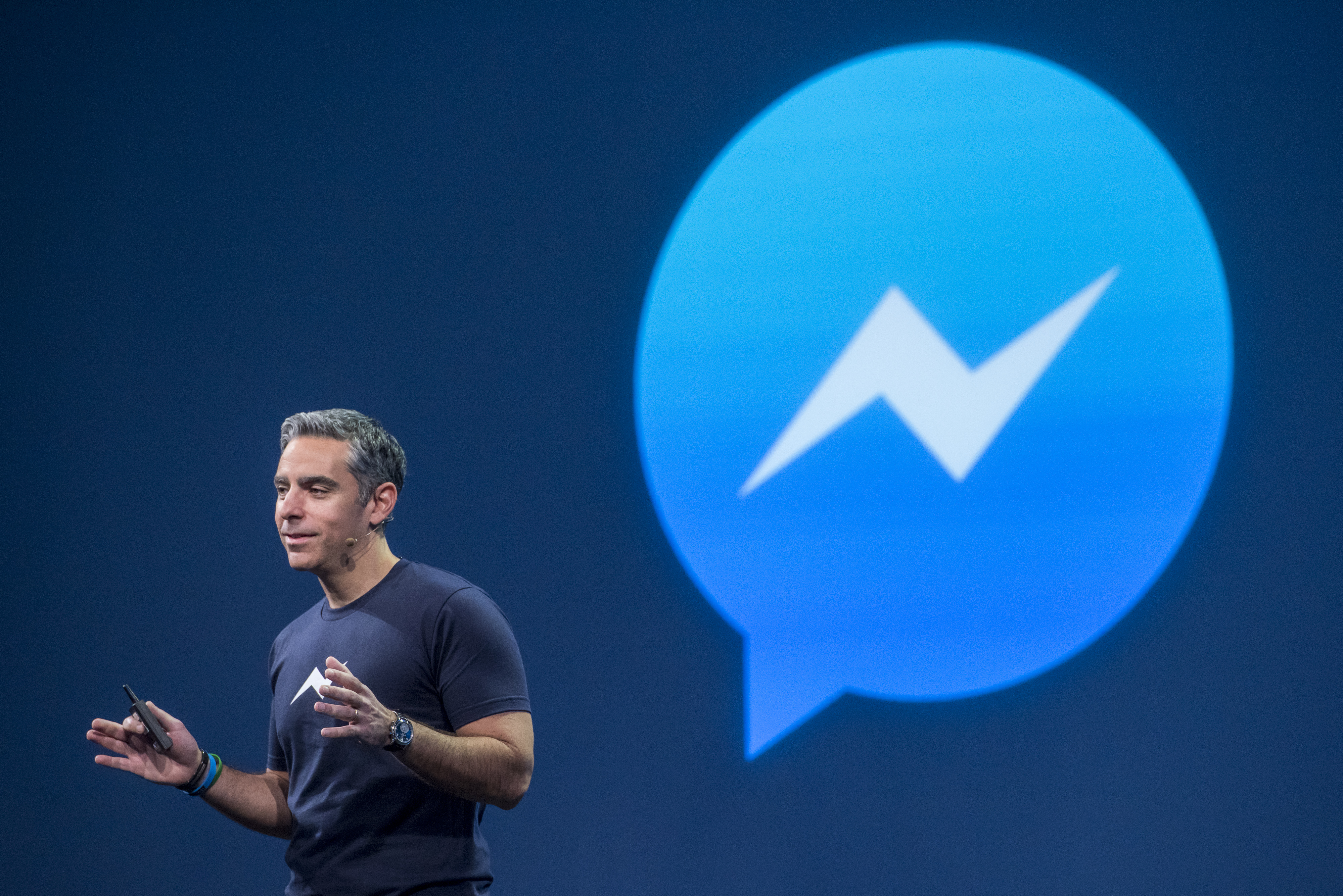 David Marcus, vice president of messaging products at Facebook Inc., speaks during the Facebook F8 Developers Conference in San Francisco, California, U.S., on Wednesday, March 25, 2015. (Bloomberg—Bloomberg via Getty Images)