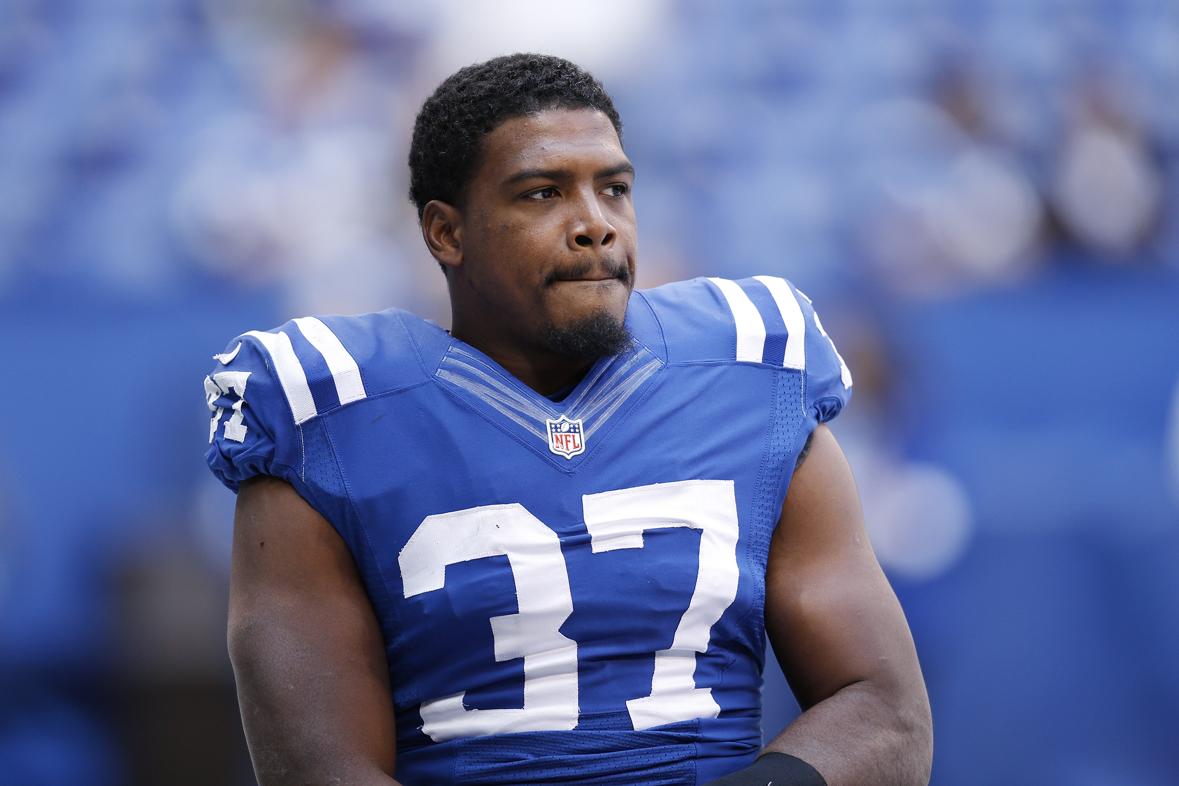 Zurlon Tipton of the Indianapolis Colts looks on during a game against the New Orleans Saints at Lucas Oil Stadium in Indianapolis on Oct. 25, 2015 (Joe Robbins—Getty Images)