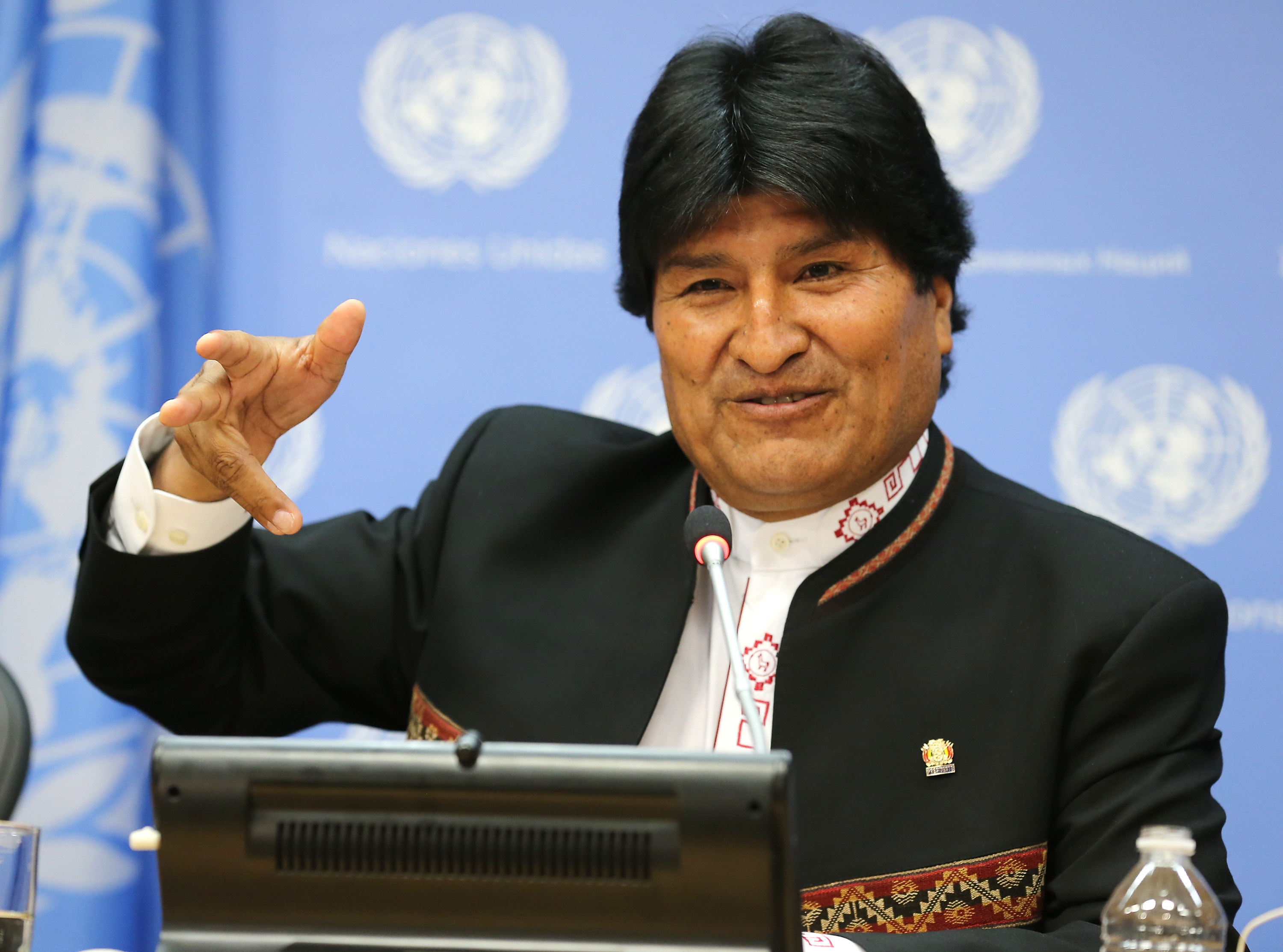 President of Bolivia Evo Morales Ayma speaks during a press conference at United Nations on April 21, 2016 in New York City. (Jemal Countess—Getty Images)