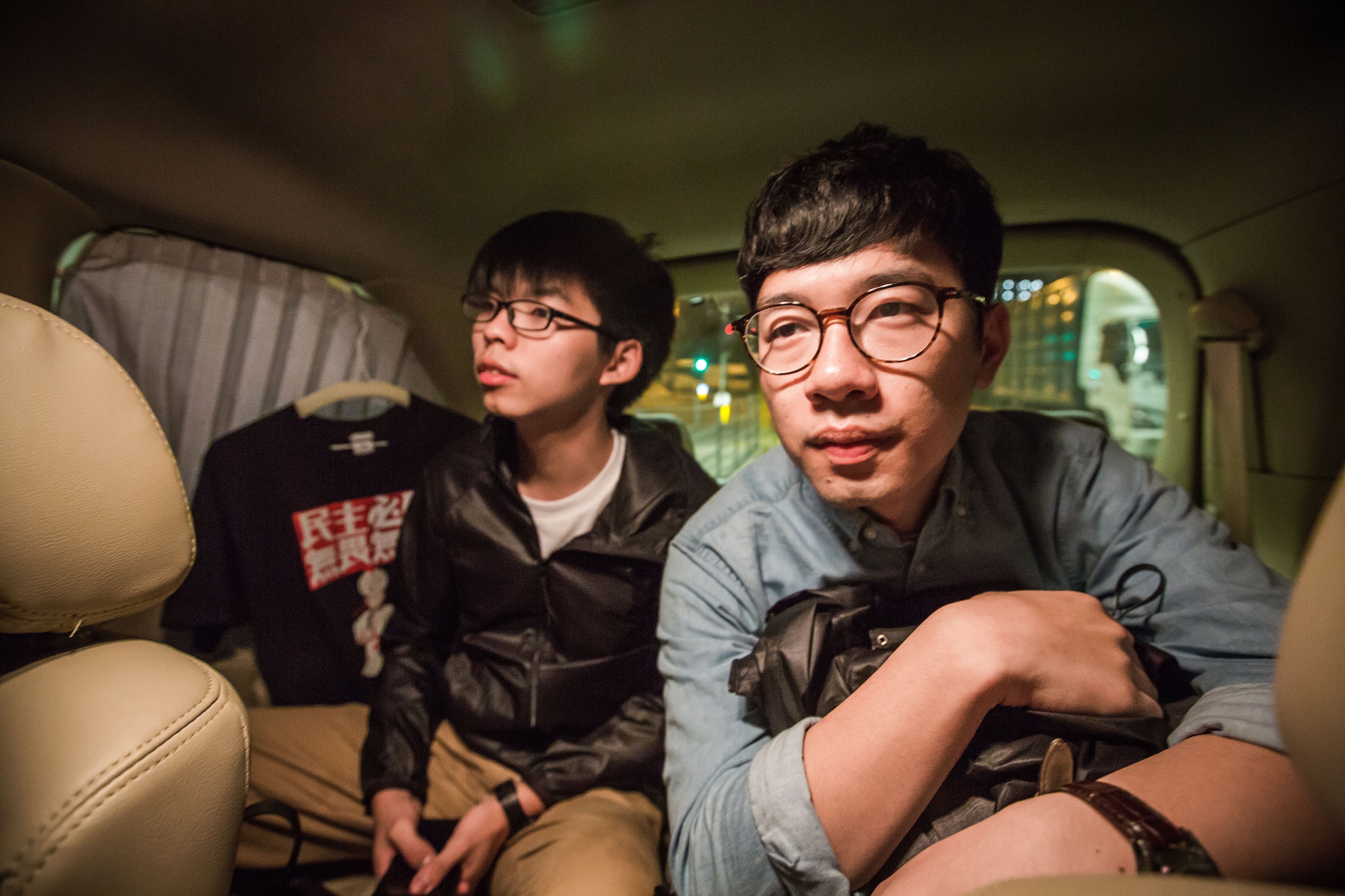 Joshua Wong, left, and Nathan Law in Hong Kong on May 18, 2016 in this handout photo provided by their political party, Demosistō (Handout—;Getty Images)