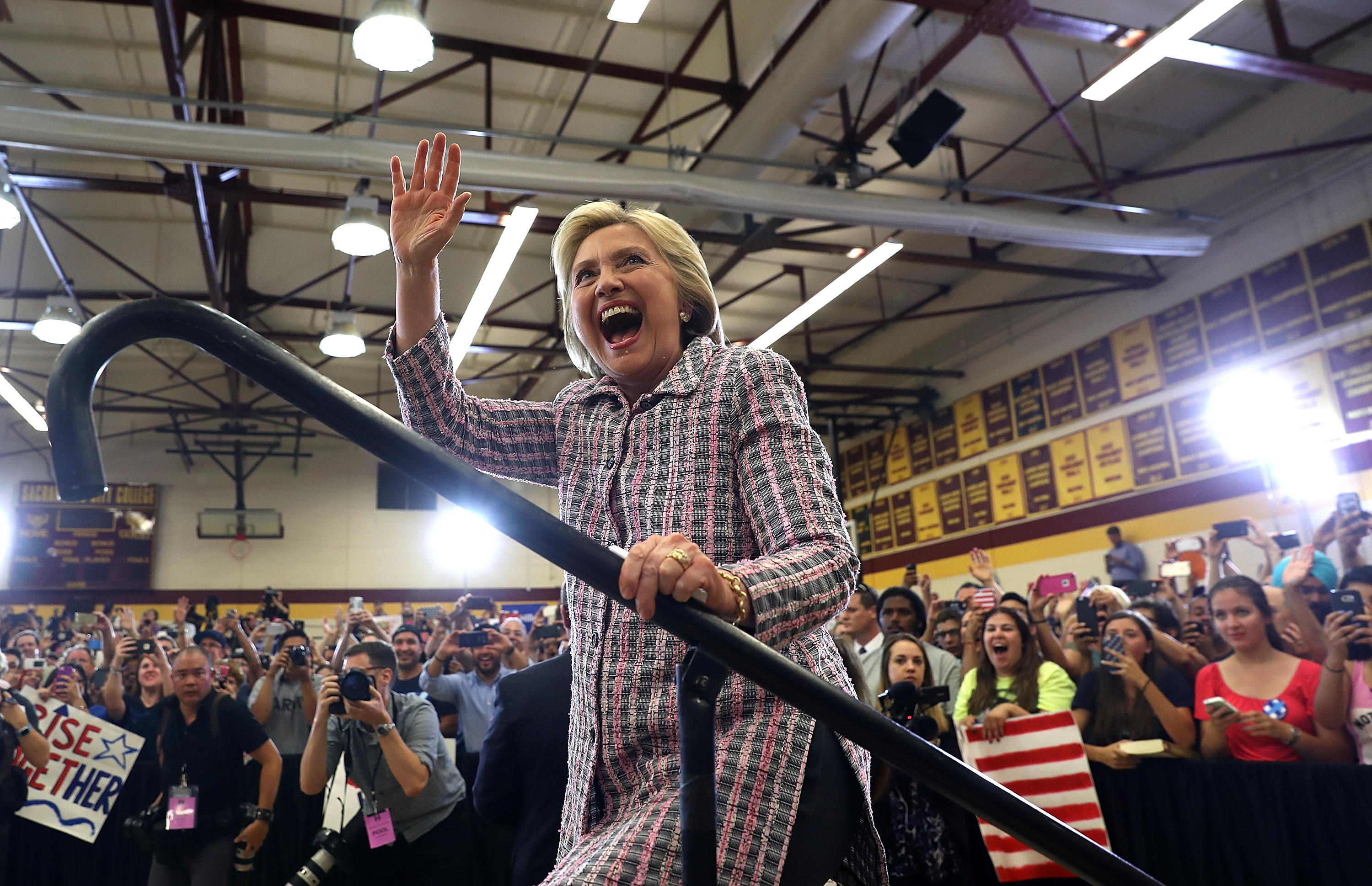 Democratic presidential candidate, former Secretary of State Hillary Clinton, greets supporters during a campaign rally at Sacramento City College on June 5, 2016 in Sacramento, California. The California primary is June 7. (Justin Sullivan—Getty Images)