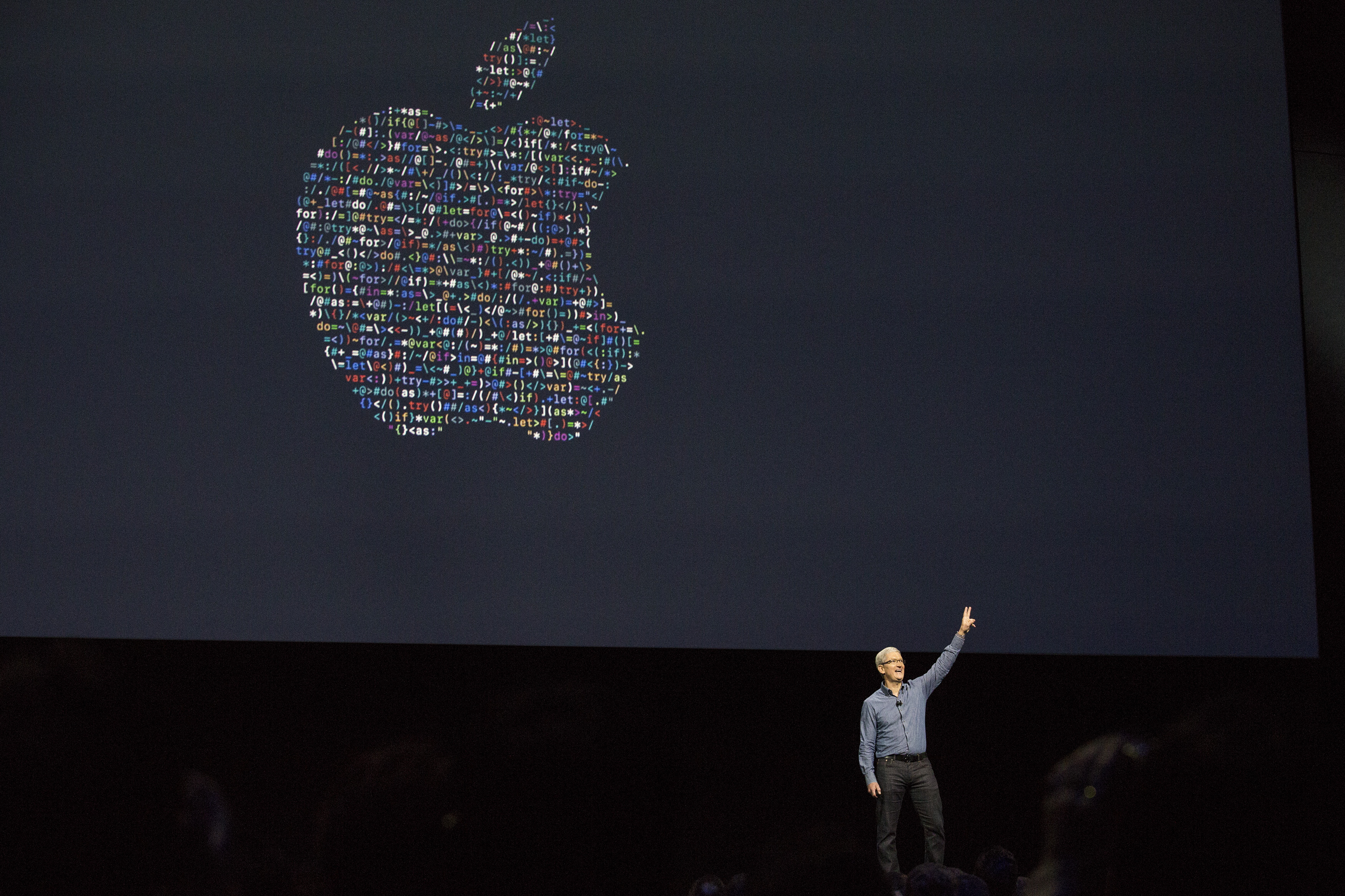 Apple CEO Tim Cook waves good bye after speaking at an Apple event at the Worldwide Developer's Conference on June 13, 2016 in San Francisco, California. (Andrew Burton&mdash;Getty Images)