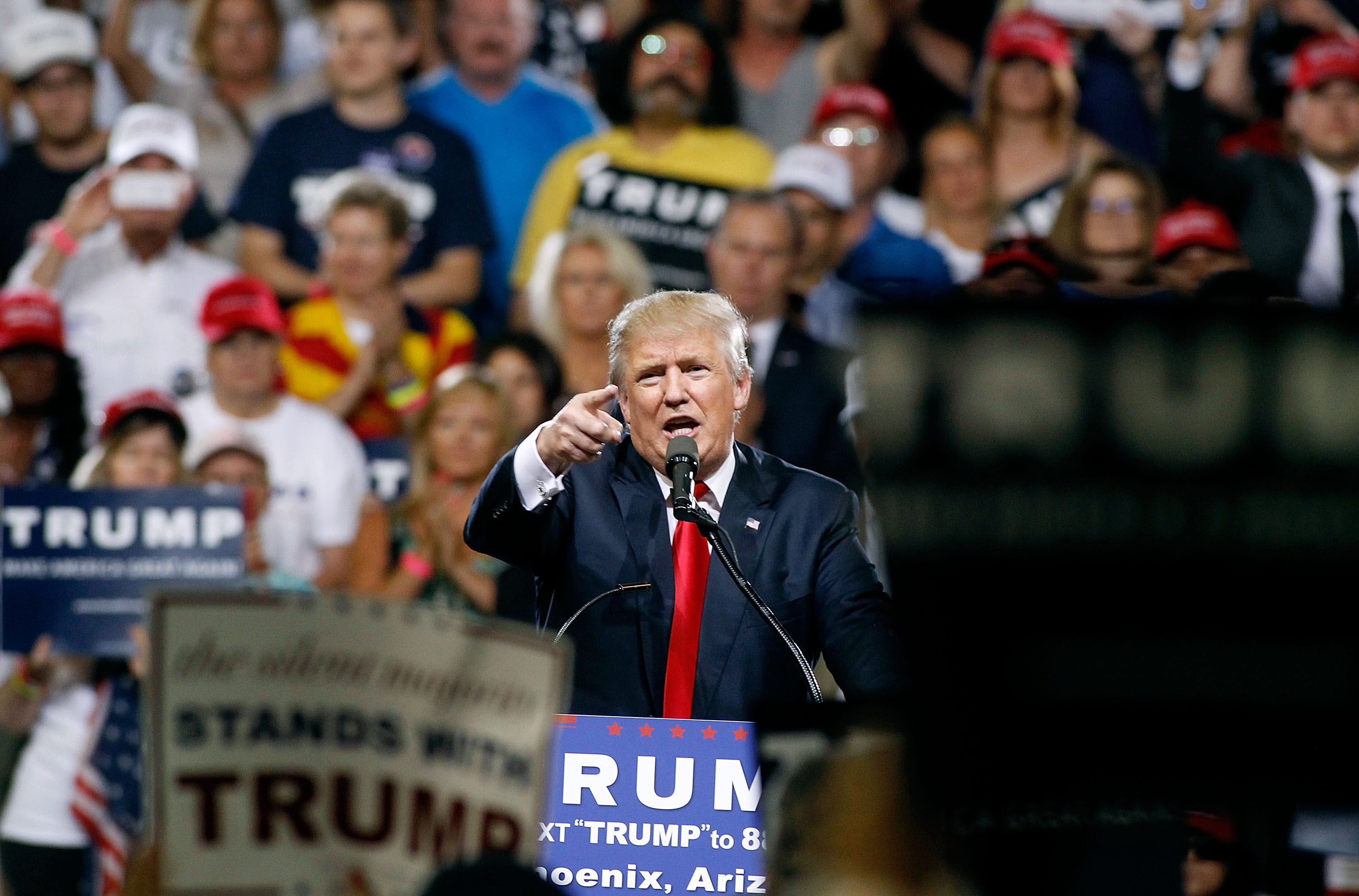 Republican presidential candidate Donald Trump speaks to a crowd of supporters during a campaign rally on June 18, 2016 in Phoenix, Arizona. (Ralph Freso&mdash;Getty Images)