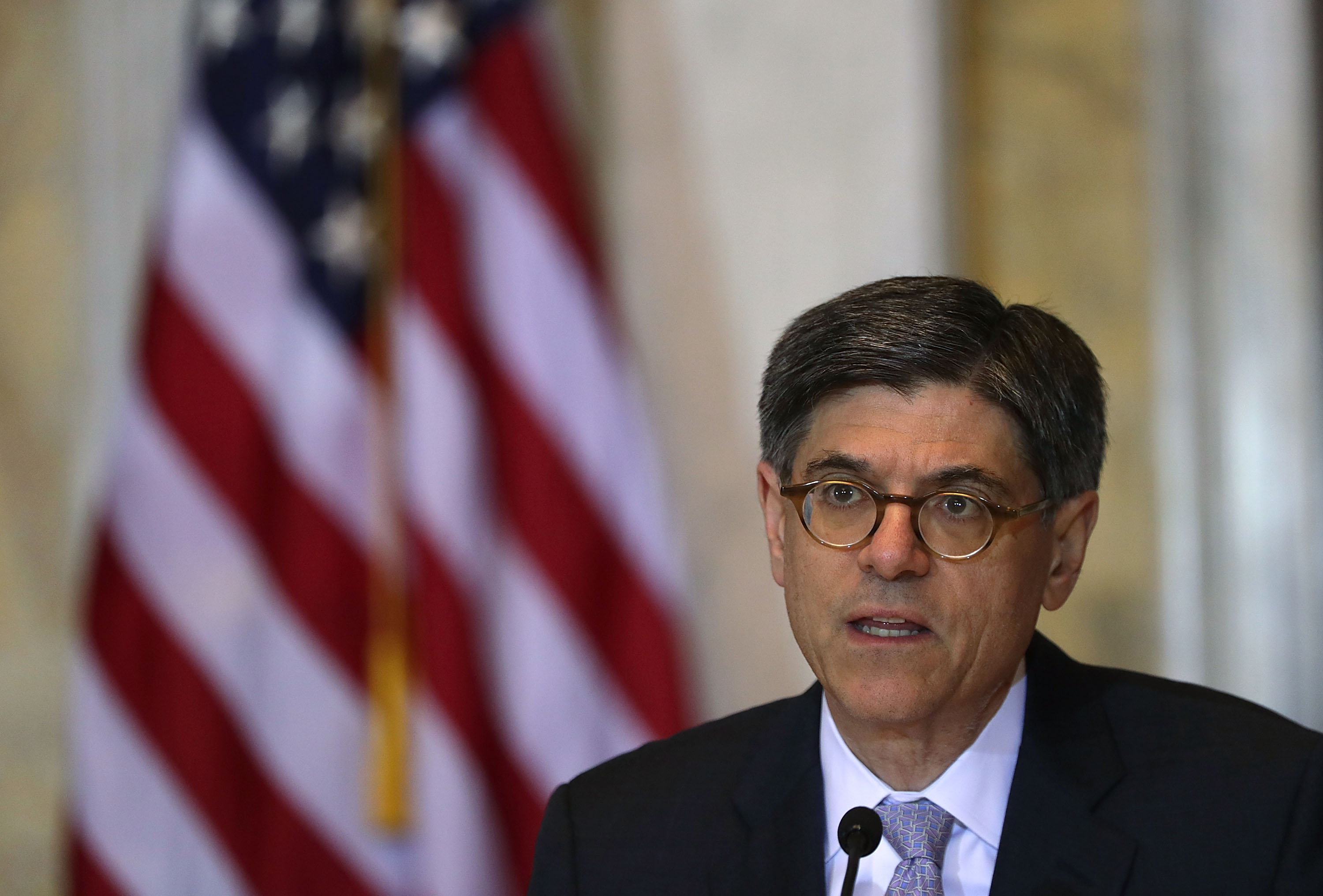 U.S. Secretary of the Treasury Jacob Lew speaks during a meeting of the Financial Stability Oversight Council June 21, 2016 in Washington, DC. The council held a meeting on its "2016 annual report, with an agenda that includes: an update on market developments; discussion of the Board of Governors of the Federal Reserve System's proposed rulemaking that would apply to certain insurance companies; and a discussion of the annual re-evaluation of the designation of a nonbank financial company."   Alex Wong&mdash;Getty Images (Alex Wong&mdash;Getty Images)