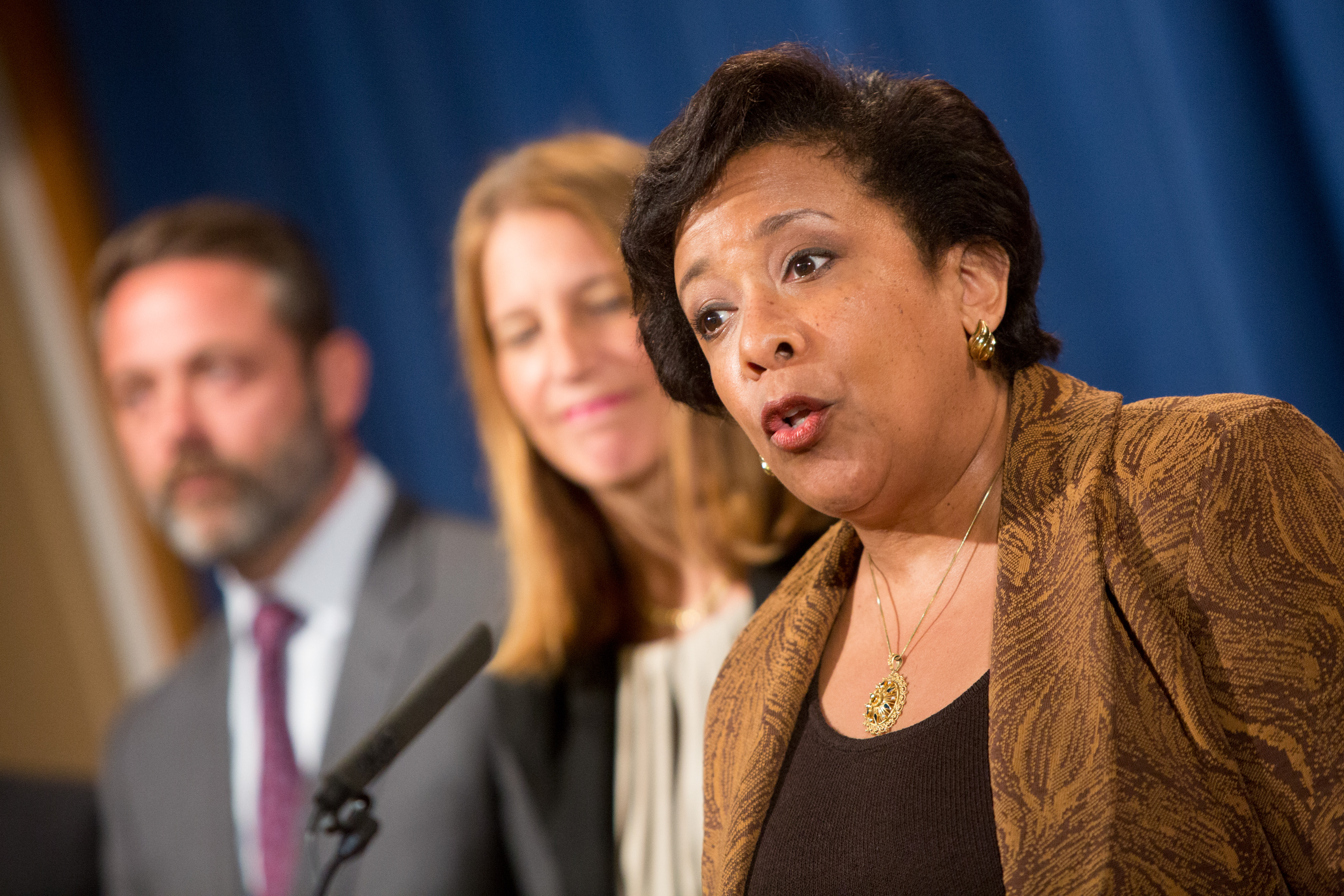 Attorney General Loretta E. Lynch speaks at a press conference in Washington, D.C. on June 22, 2016. (Allison Shelley—Getty Images)