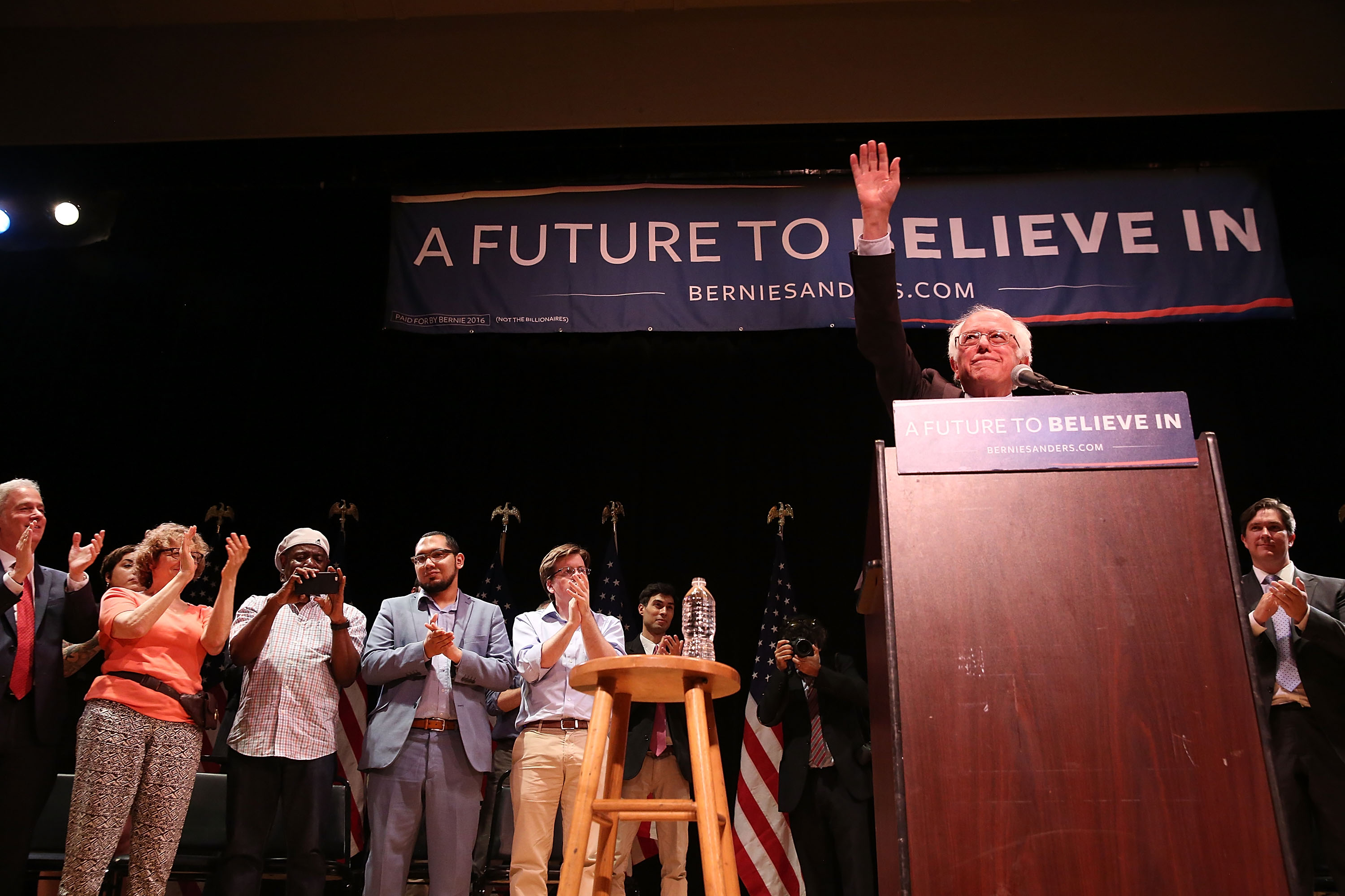 U.S. Sen. Bernie Sanders (D-VT) speaks to supporters in Manhattan at an event where he went over his core political beliefs on June 23, 2016 in New York City. (Spencer Platt&mdash;Getty Images)