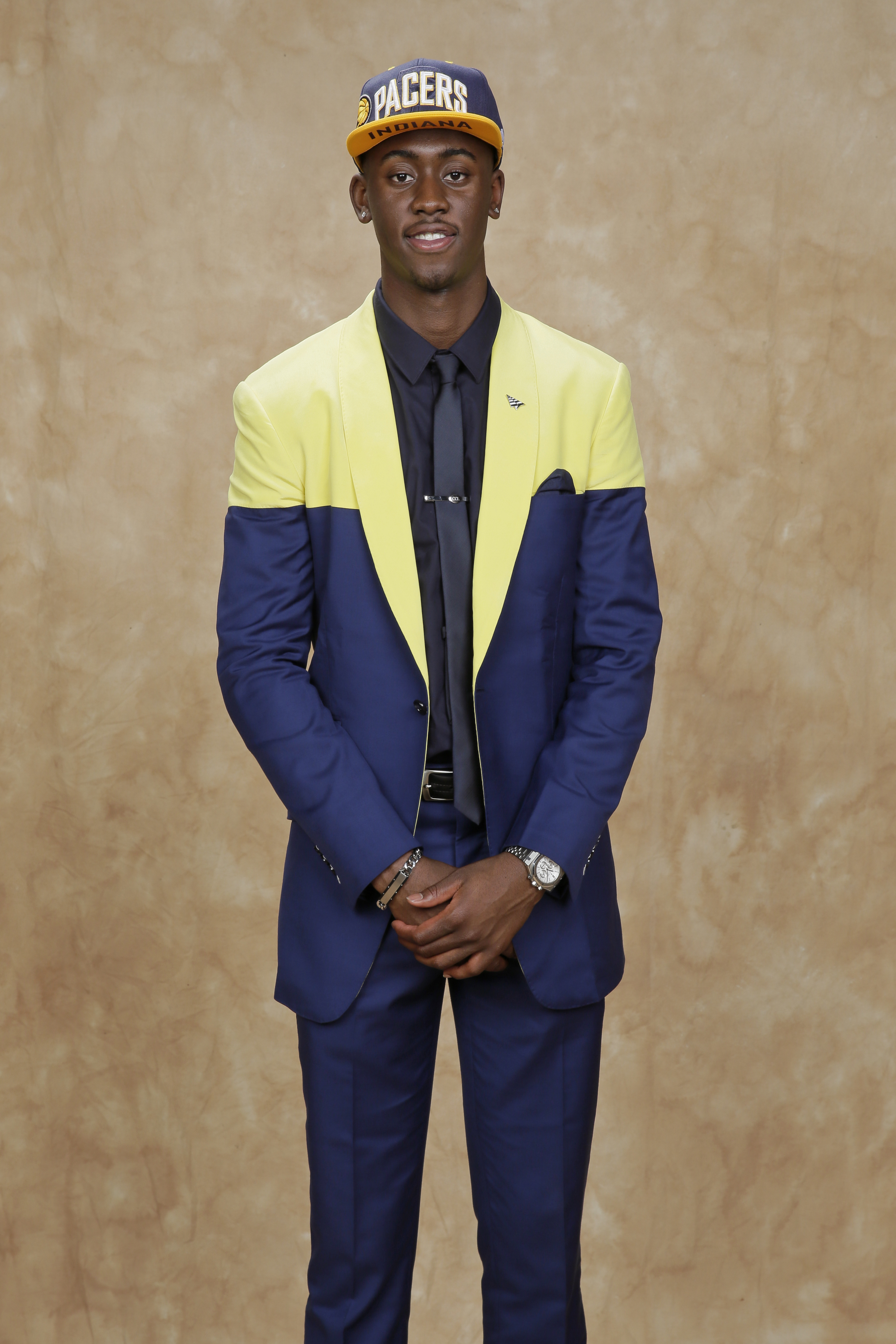 In case there was any doubt about the school Caris LeVert hailed from, he wore a color-blocked suit jacket that would make University of Michigan proud.