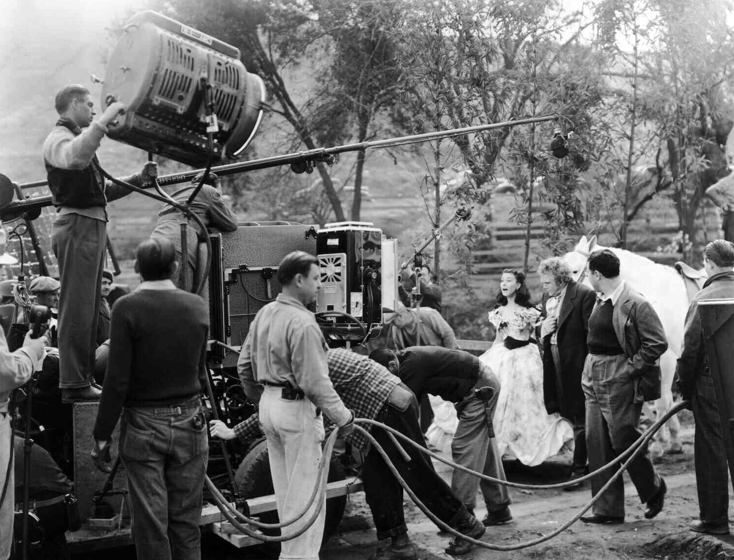 Vivien Leigh and Thomas Mitchell on the set of Gone with the Wind in 1939.