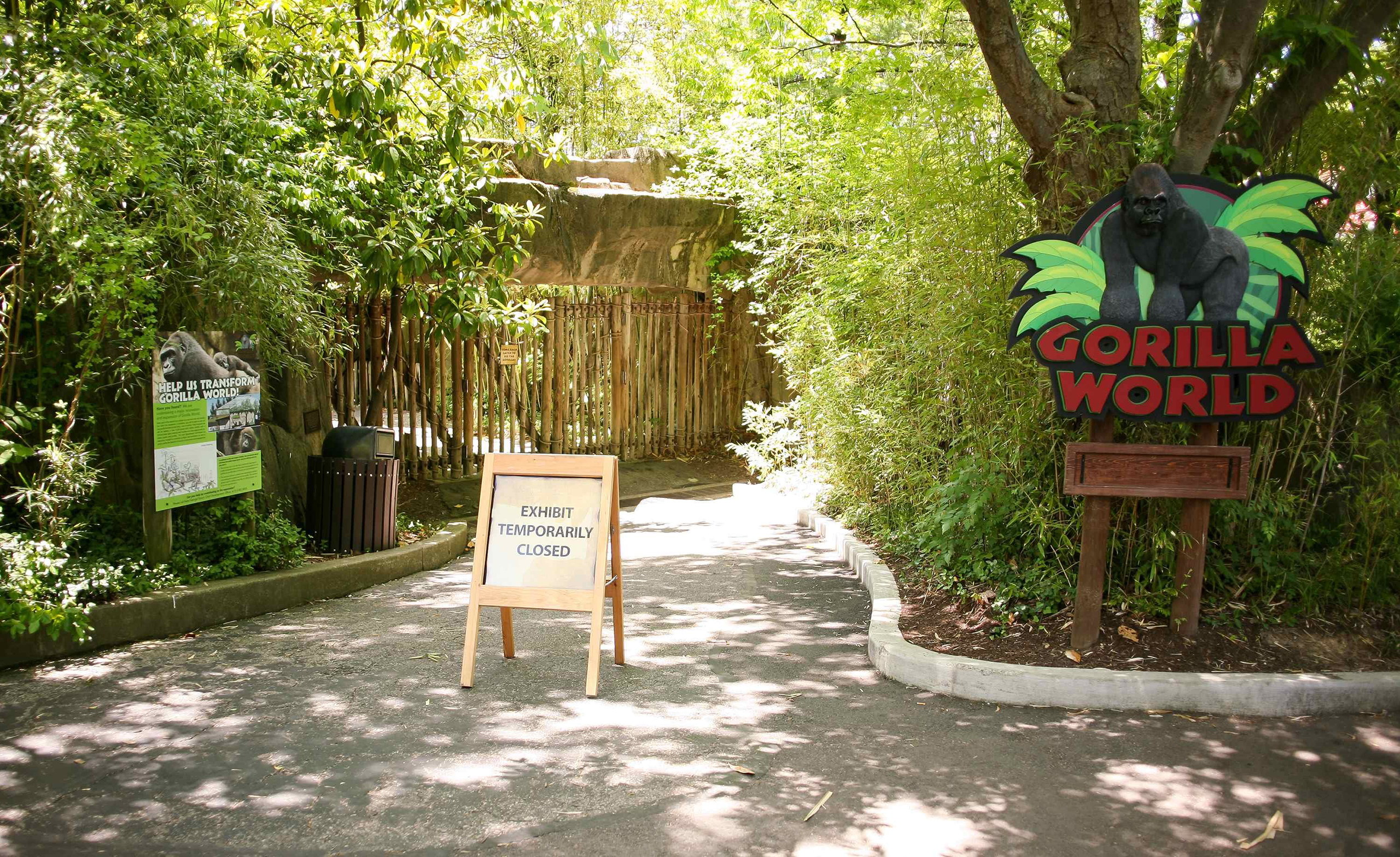 The entrance to the Cincinnati Zoo's Gorilla World exhibit is closed in Cincinnati, Ohio