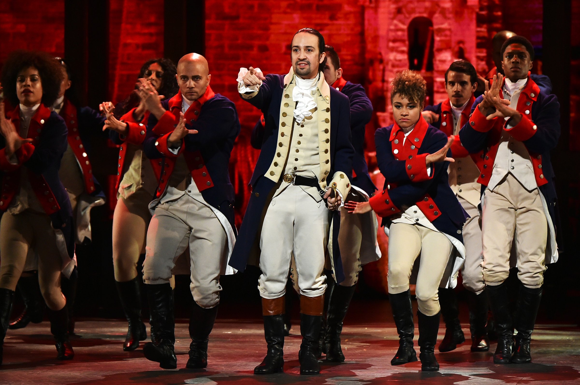 Lin-Manuel Miranda and the cast of 'Hamilton' perform onstage during the 70th Annual Tony Awards at The Beacon Theatre in New York City, June 12, 2016.