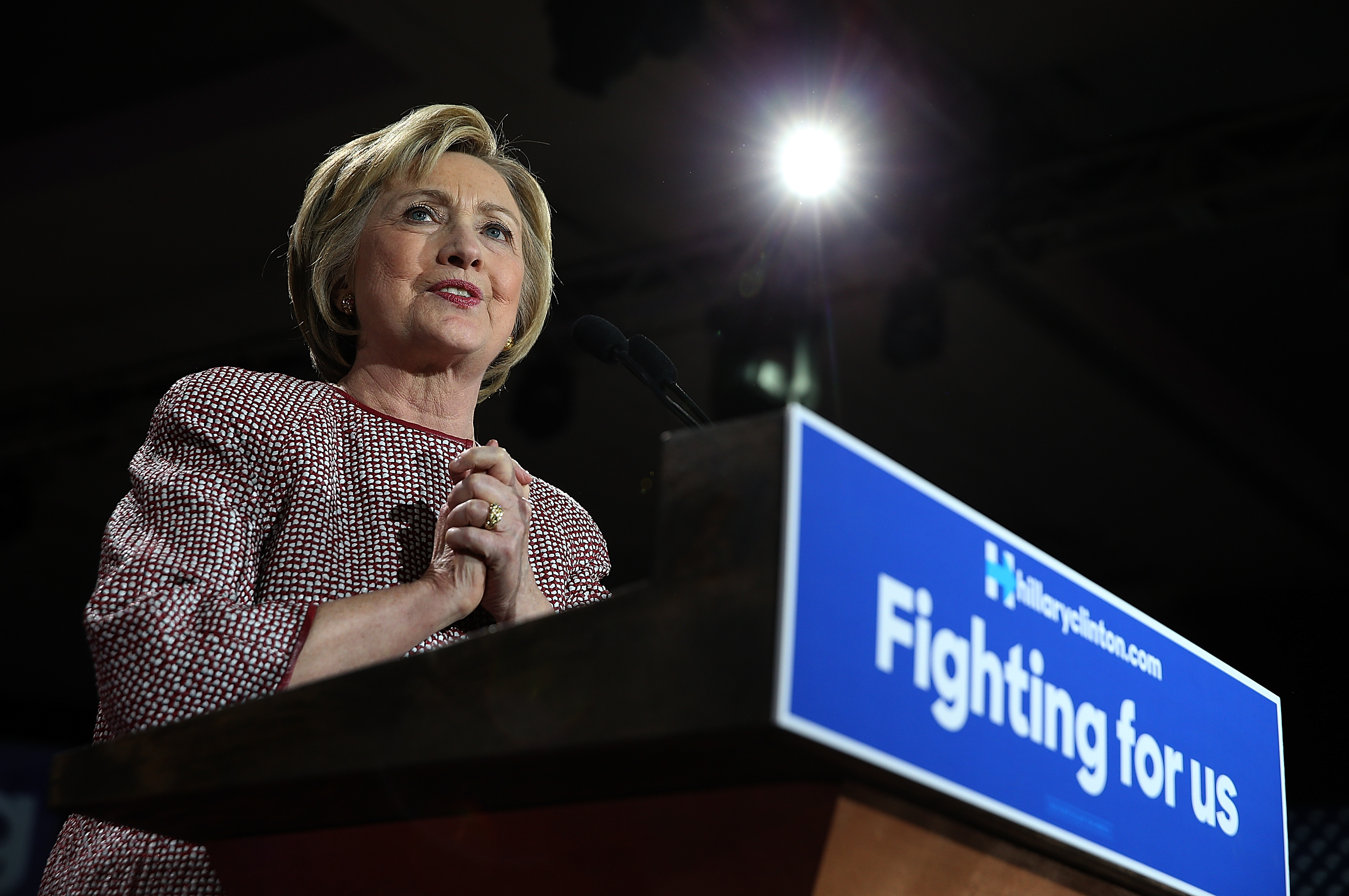 Democratic presidential candidate former Secretary of State Hillary Clinton speaks during a primary election night gathering on April 19, 2016 in New York City. (Justin Sullivan—Getty Images)
