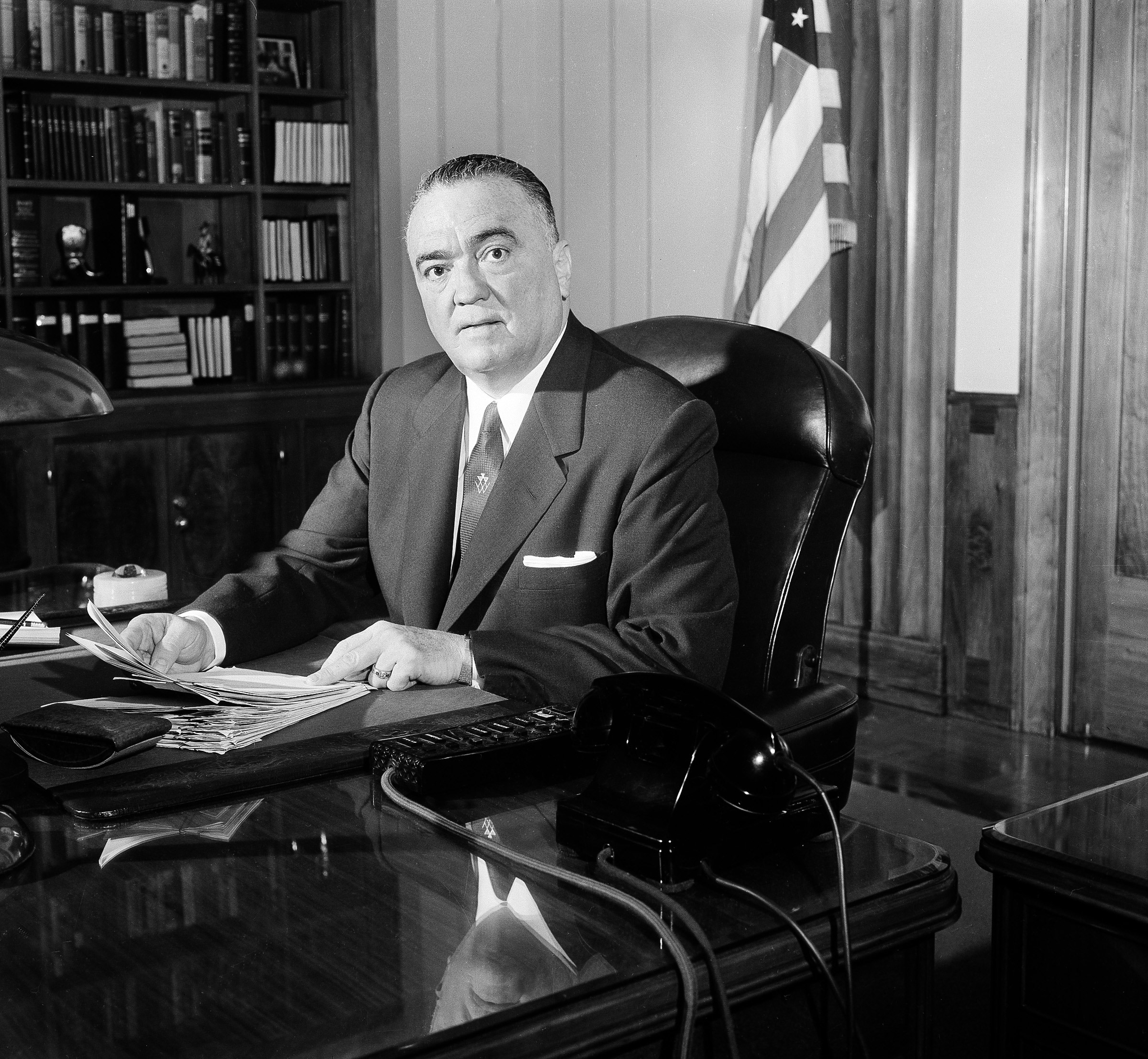F.B.I. director J. Edgar Hoover in his Washington office, May 20, 1963.