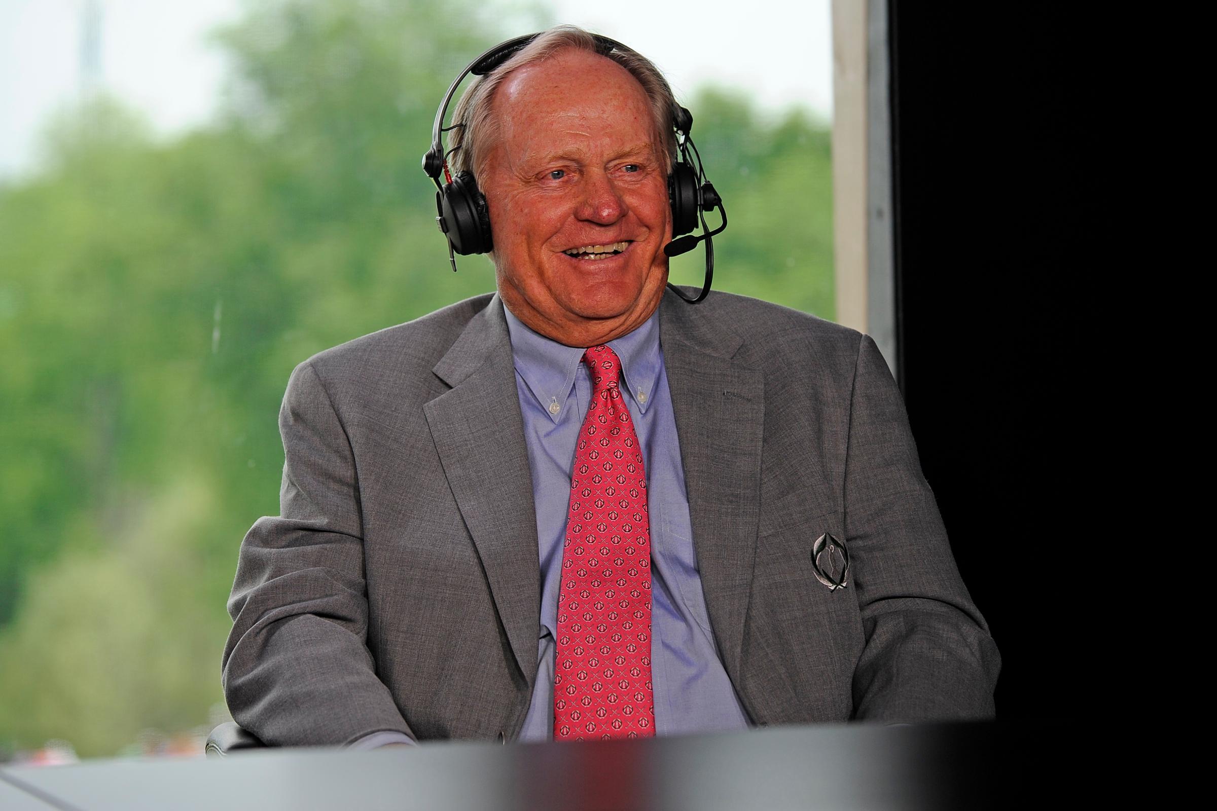 Tournament Host Jack Nicklaus Visits the CBS broadcast set during the third round of the Memorial Tournament presented by Nationwide at Muirfield Village Golf Club on June 4, 2016 in Dublin, Ohio.