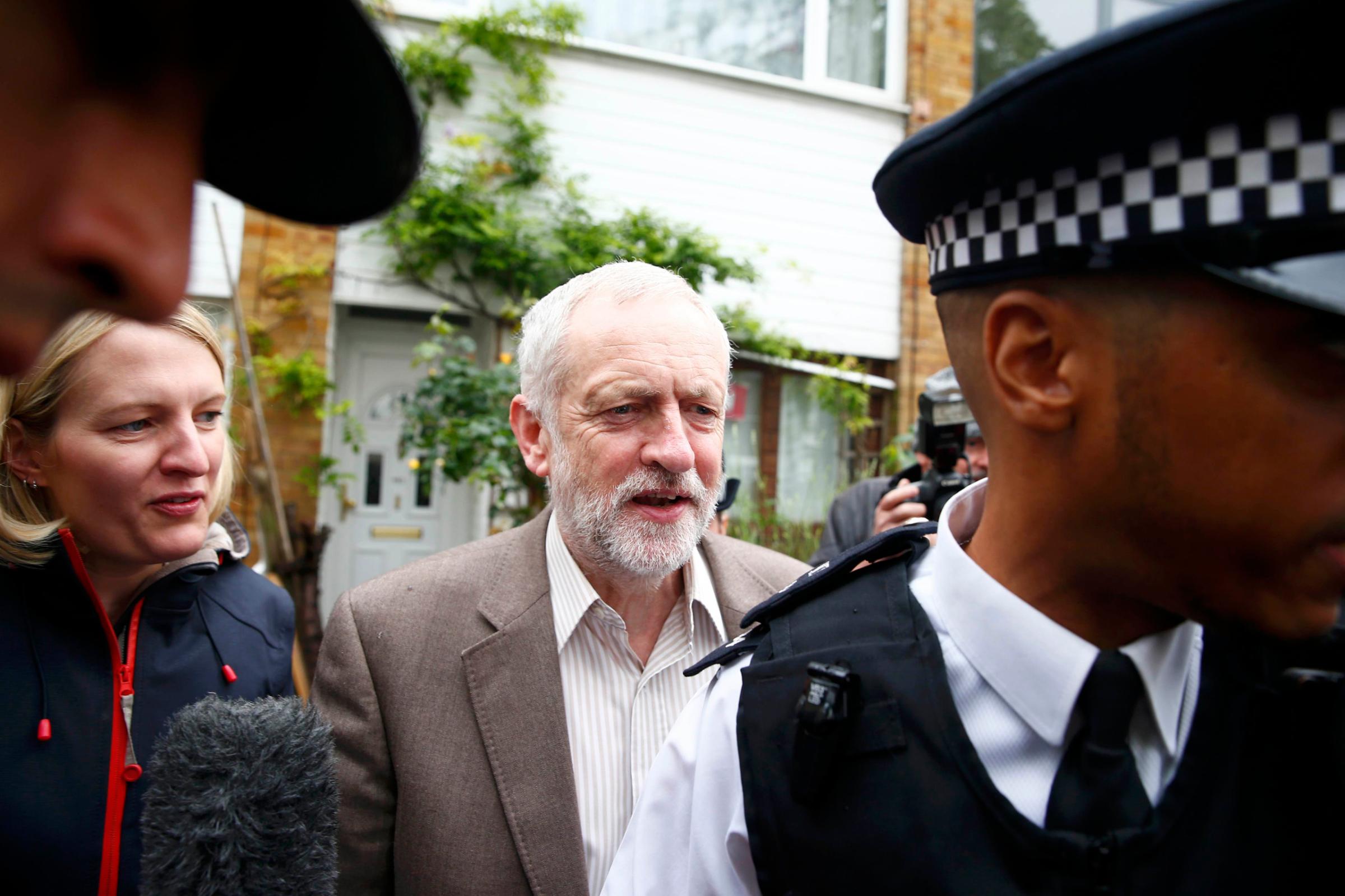 The leader of Britain's opposition Labour party, Jeremy Corbyn, leaves his home in London on June 27, 2016.