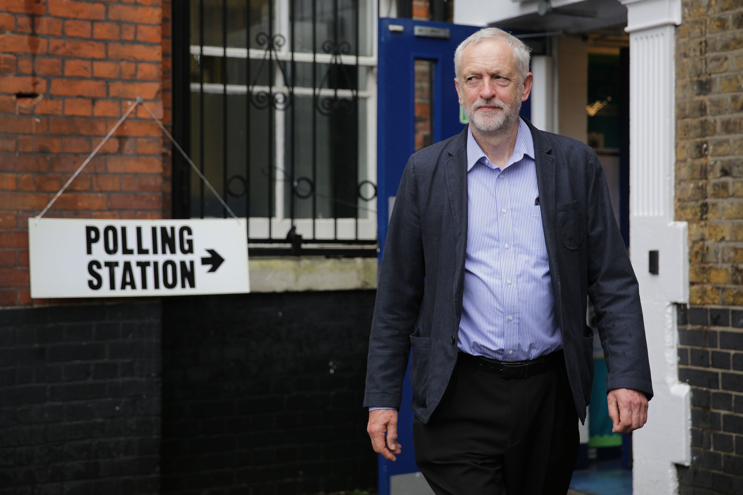 Labour Party leader Jeremy Corbyn leaves after casting his vote at a polling station in London on June 23, 2016 (Daniel Leal-Olivas—PA Wire/Press Association Images)