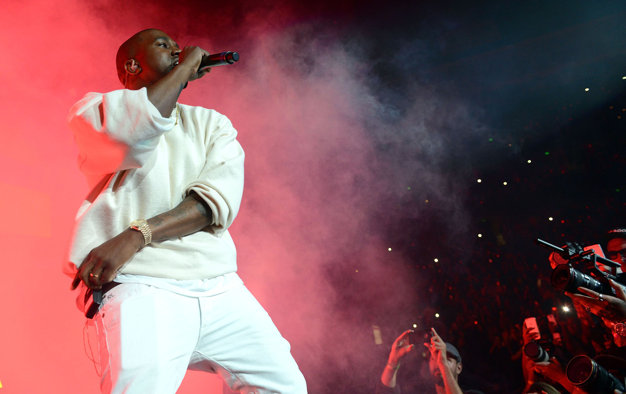 ANAHEIM, CA - JUNE 03:  Rapper Kanye West performs onstage at the Power 106 Powerhouse show at Honda Center (Photo by Scott Dudelson/FilmMagic) (Scott Dudelson&mdash;FilmMagic)