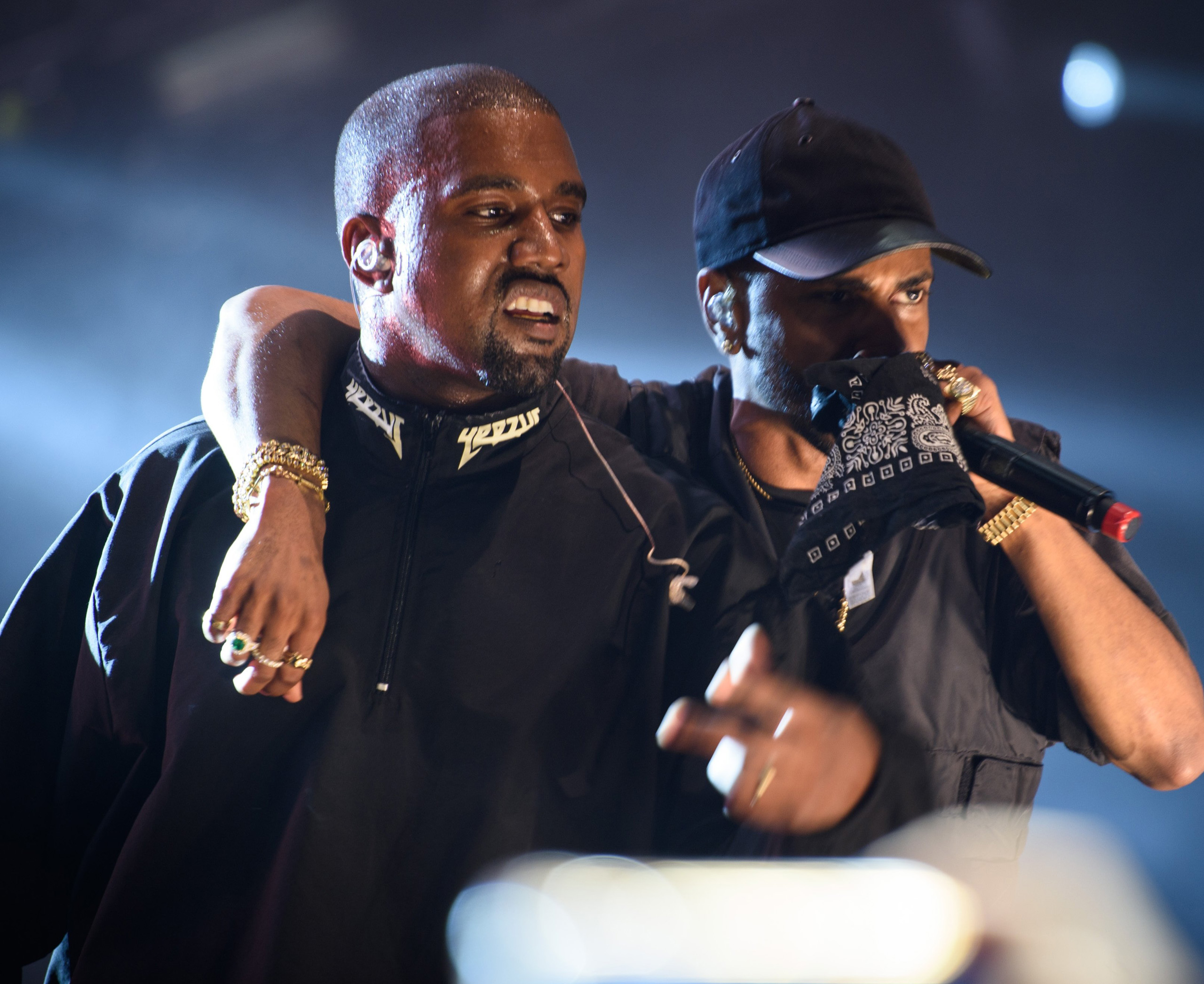 Kanye West (L)  and Big Sean (R) perform at the 2016 Hot 97 Summer Jam at MetLife Stadium in East Rutherford, New Jersey on June 5, 2016. (Dave Kotinsky—Getty Images)