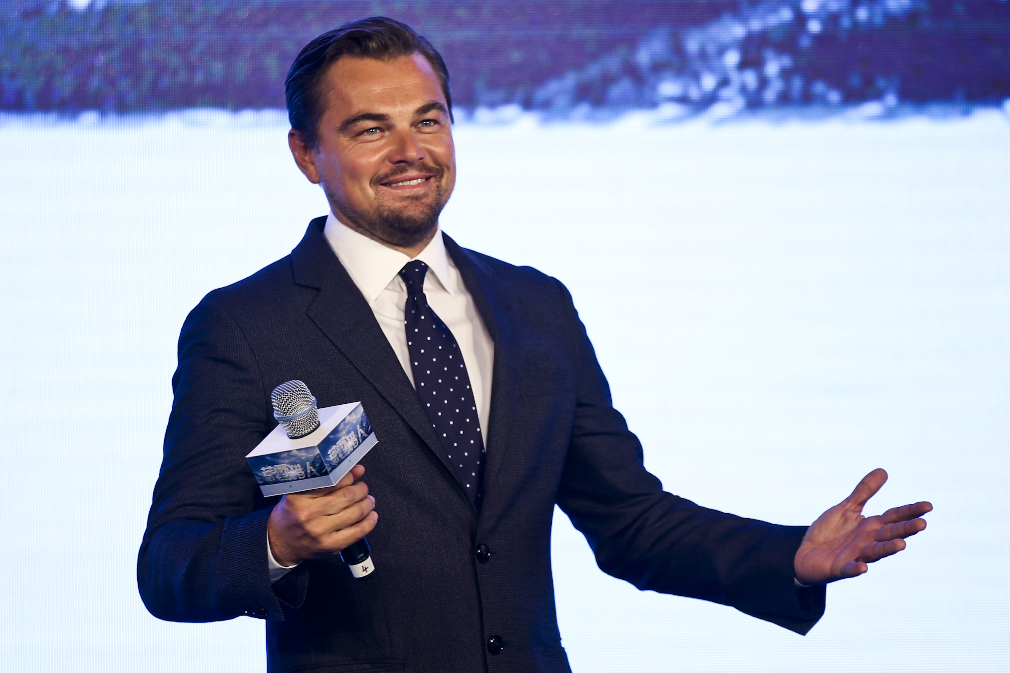 BEIJING, CHINA - MARCH 20:  (CHINA OUT) Actor Leonardo DiCaprio attends a press conference of new movie "The Revenant" on March 20, 2016 in Beijing, China.  (Photo by VCG/VCG via Getty Images) (VCG — Getty Images)
