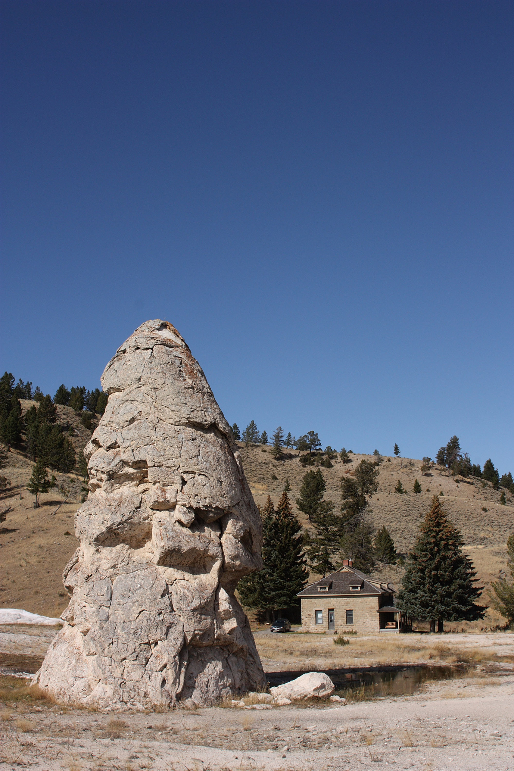 The rock structure known as Liberty Cap in the Mammoth Hot Springs area of Yellowstone National Park on Oct. 8, 2008. (Nina Raingold—Getty Images)