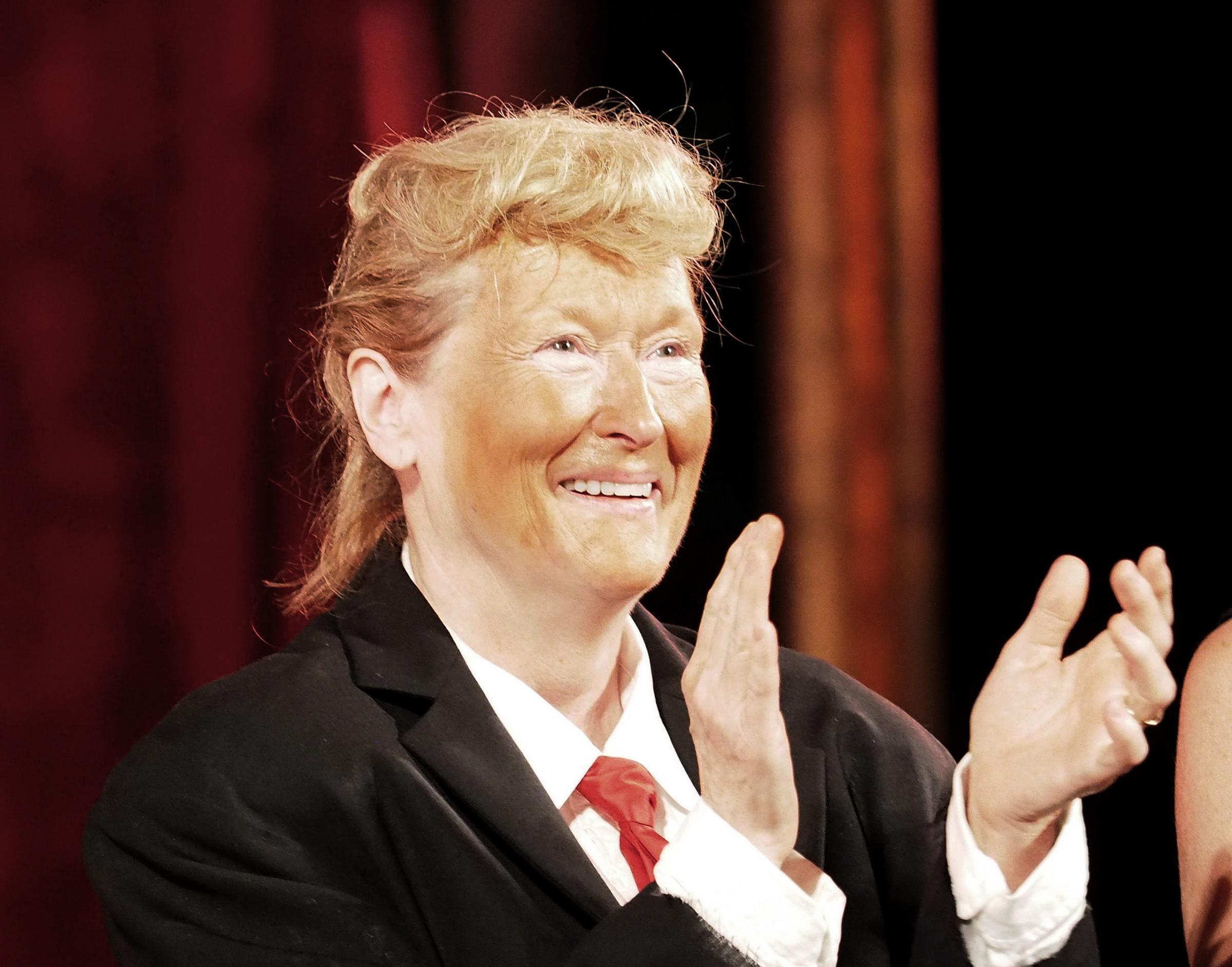 Meryl Streep, dressed as Donald Trump, performs onstage at the 2016 Public Theater Gala at Delacorte Theater in New York City on June 6, 2016.