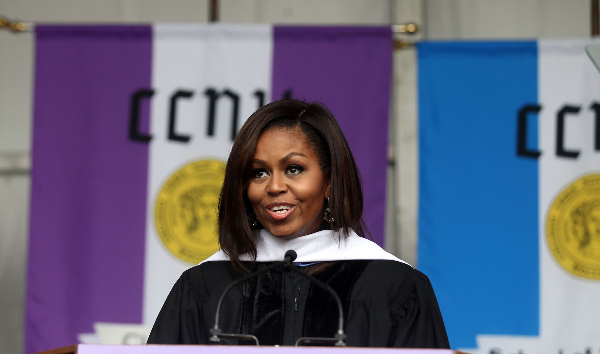 NEW YORK, NY - JUNE 03:  First Lady Michelle Obama receives an honorary degree and gives the commencement speech at The City College of New York (Photo by Steve Sands/WireImage) (Steve Sands&mdash;WireImage)
