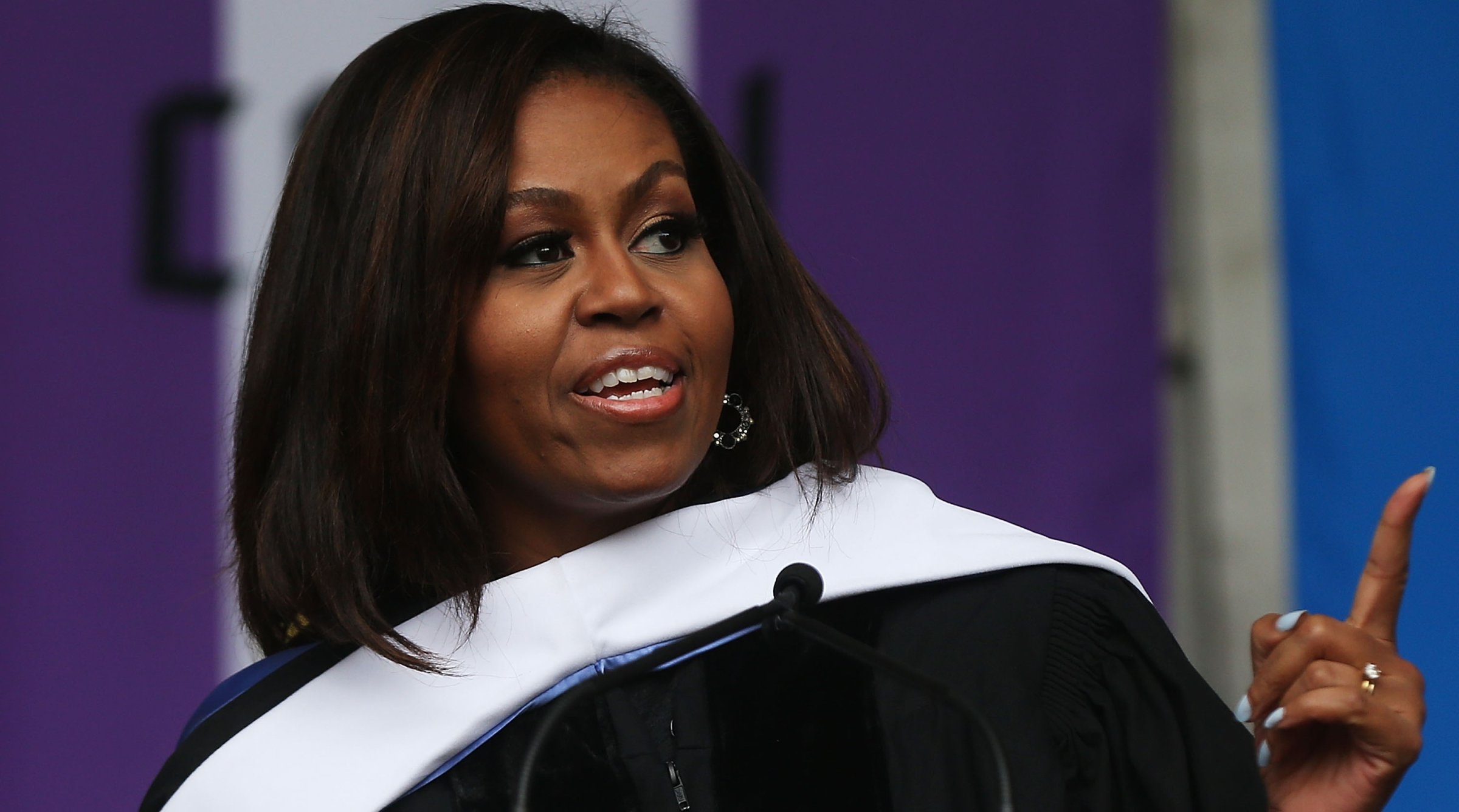 Michelle Obama delivers the commencement speech after being presented with an honorary doctorate of humane letters at City College in New York City on June 3, 2016.