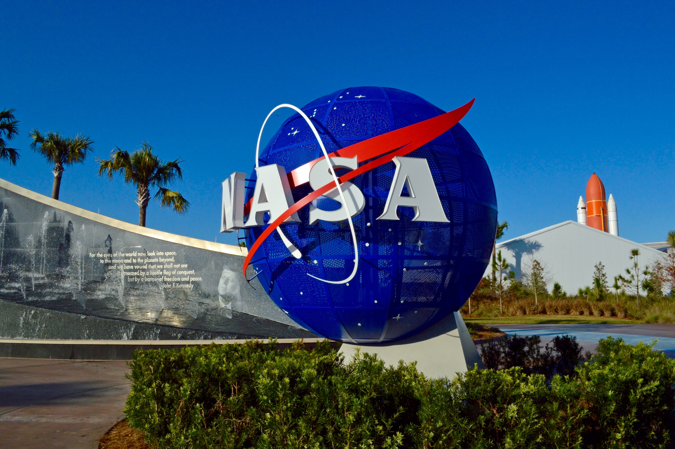 NASA logo is seen at the Kennedy Space Center in Florida. (Images Etc Ltd/Getty Images)