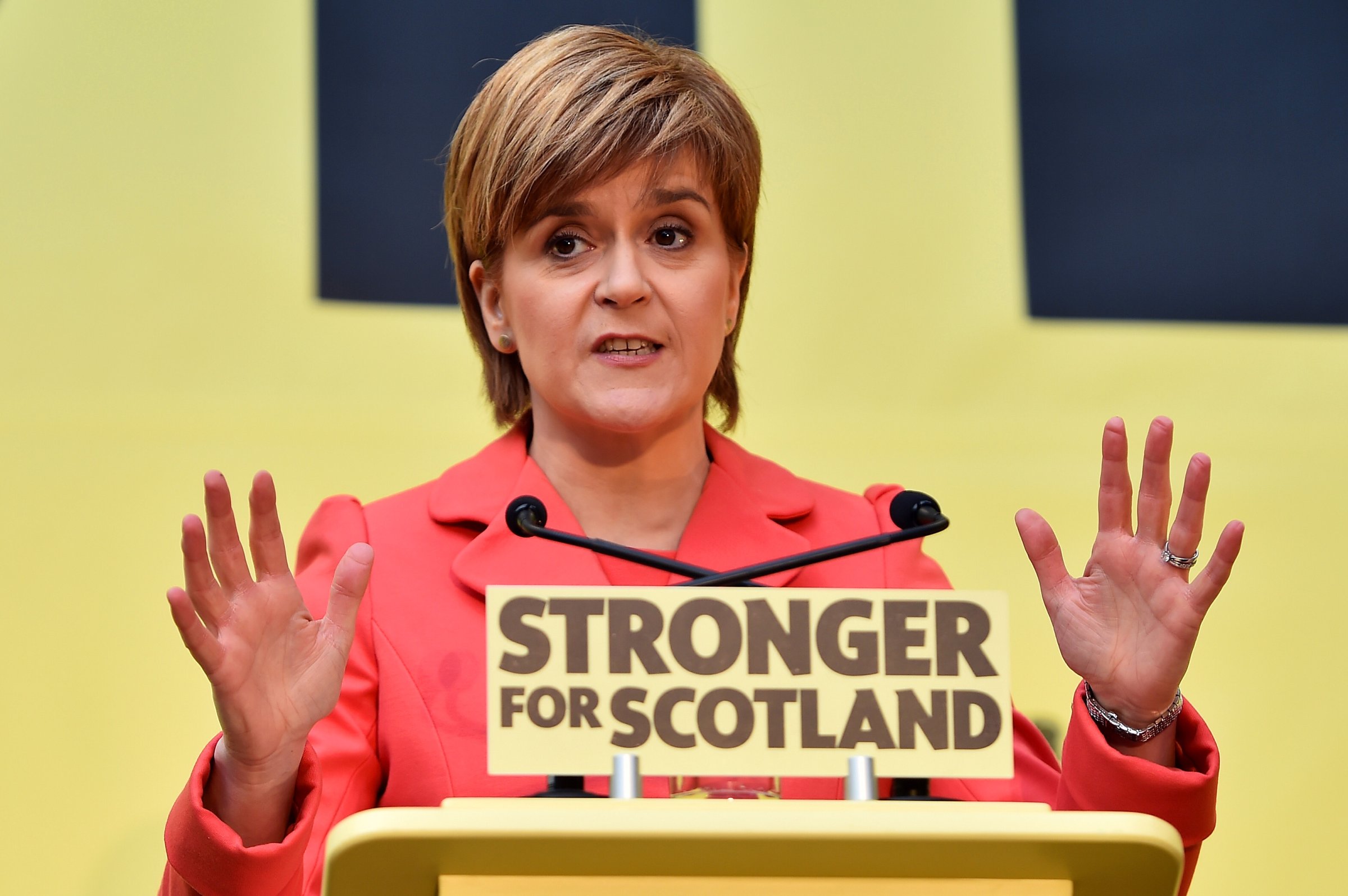 SNP leader Nicola Sturgeon launches the Scottish National Party manifesto at the Edinburgh International Climbing Arena, EICA Ratho, on April 20, 2015 in Edinburgh, Scotland