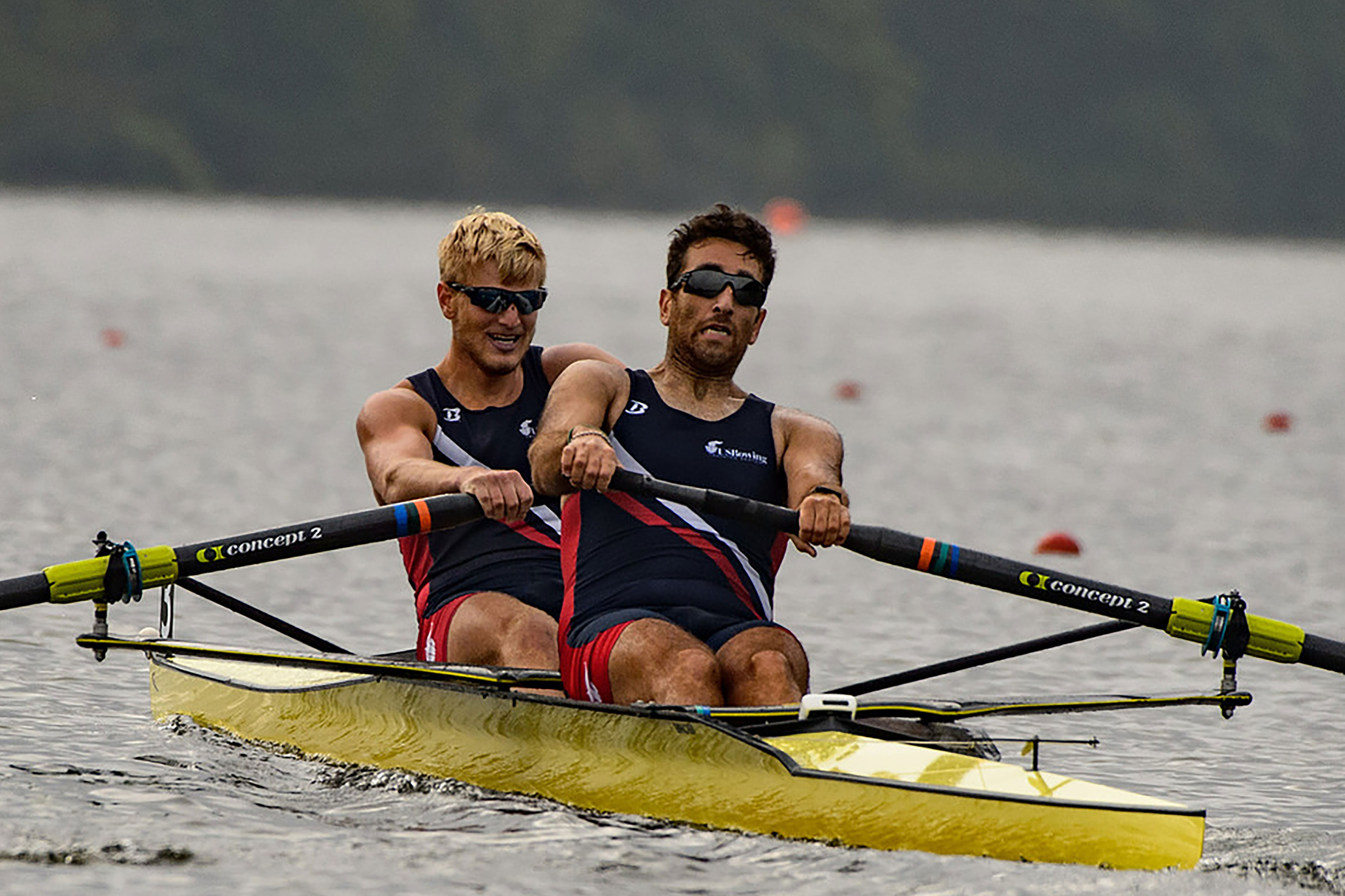 Anders Weiss (left) and Nareg Guregian (right) compete at the U.S. Olympic trials for pairs rowing at Princeton on June 22, 2016. (U.S. Rowing)