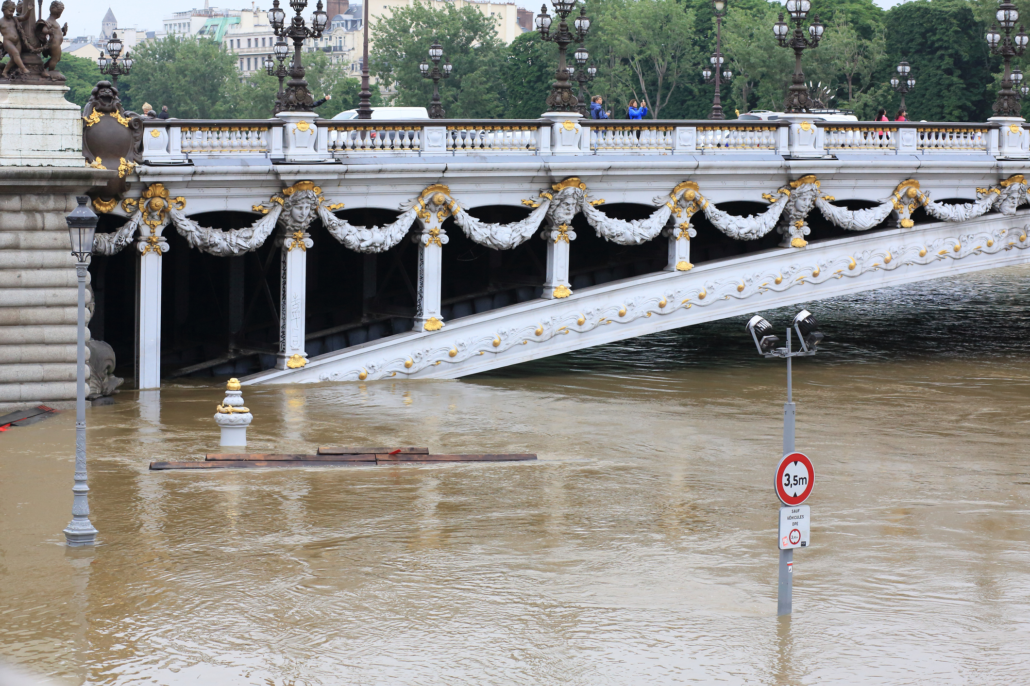 From Notre Dame to the Eiffel Tower the Seine River overflowed. (Virginie Blanquart—Getty Images)