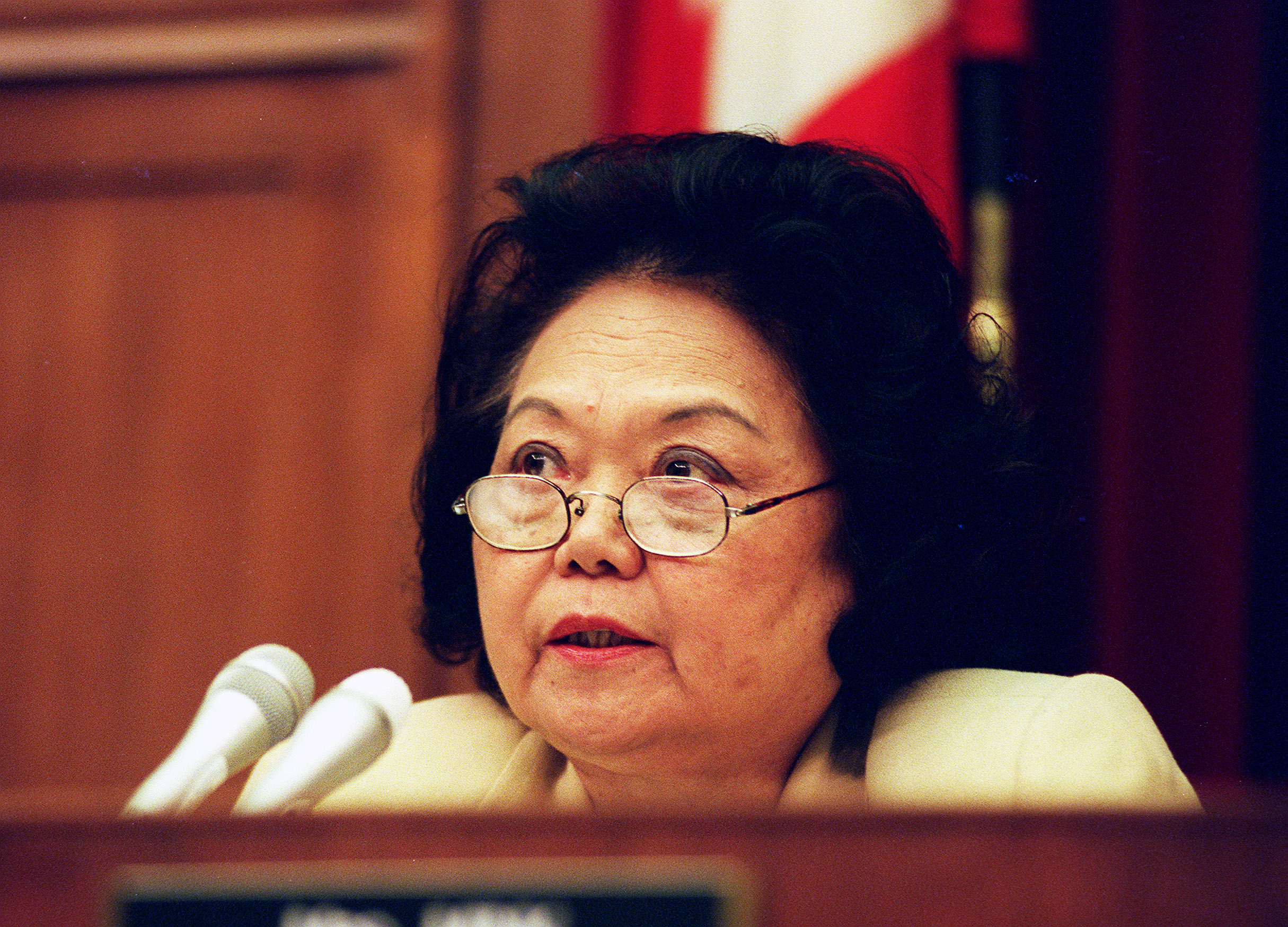 Ranking Member Patsy T. Mink,D-Hawaii,during the Oversight and Investigations Subcommittee hearings to analyze the cost of the 1996 teamsters elections and the effects of illegal campaign contributions. (Douglas Graham—Congressional Quarterly/Getty Images)
