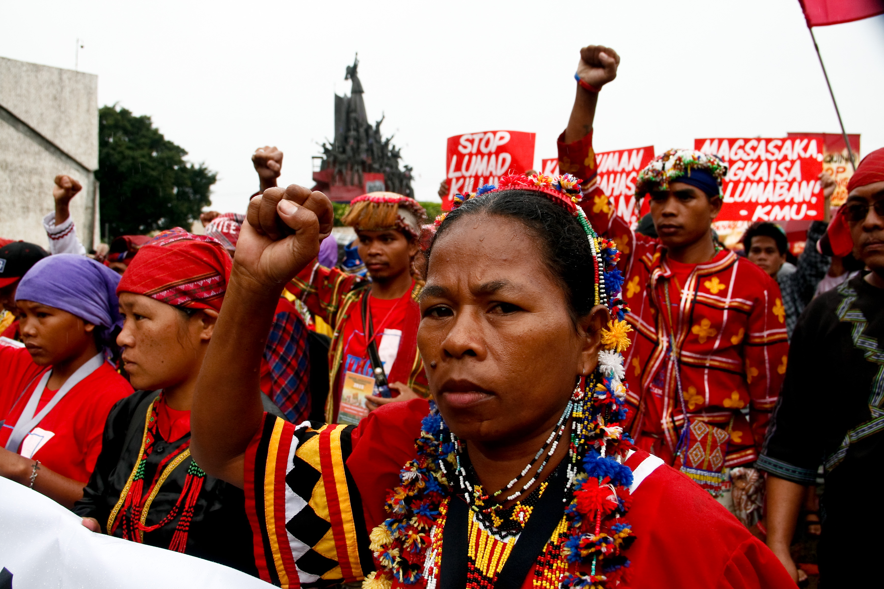 Lumads start their march to Camp Aguinaldo in Quezon City.  Hundreds of "Lumad" marched to the headquarters of the Armed Forces of the Philippines in Camp Aguinaldo, to call for justice for the killings of their tribes men, allegedly perpetrated by members of the Philippine military. (J Gerard Seguia—Pacific Press—LightRocket/Getty Images)