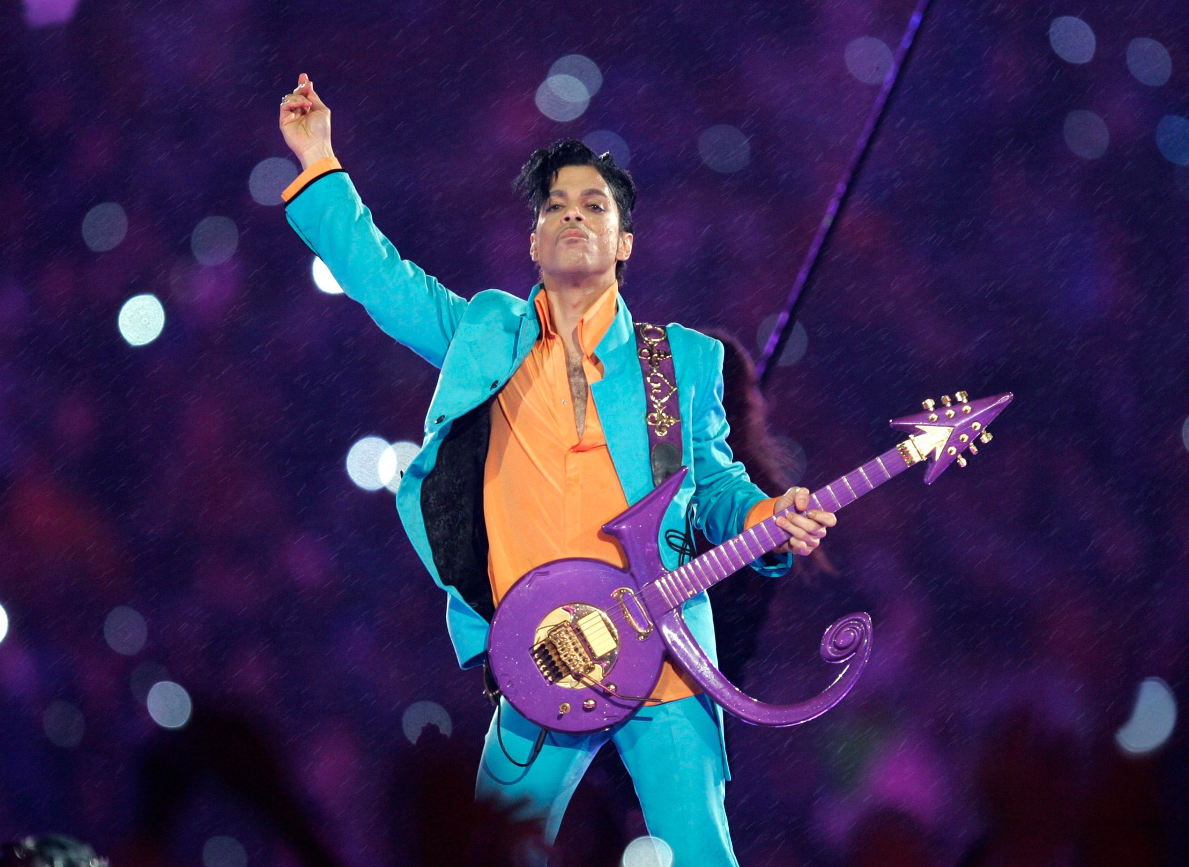 Prince performs during the halftime show at the Super Bowl XLI football game at Dolphin Stadium in Miami, Feb. 4, 2007.