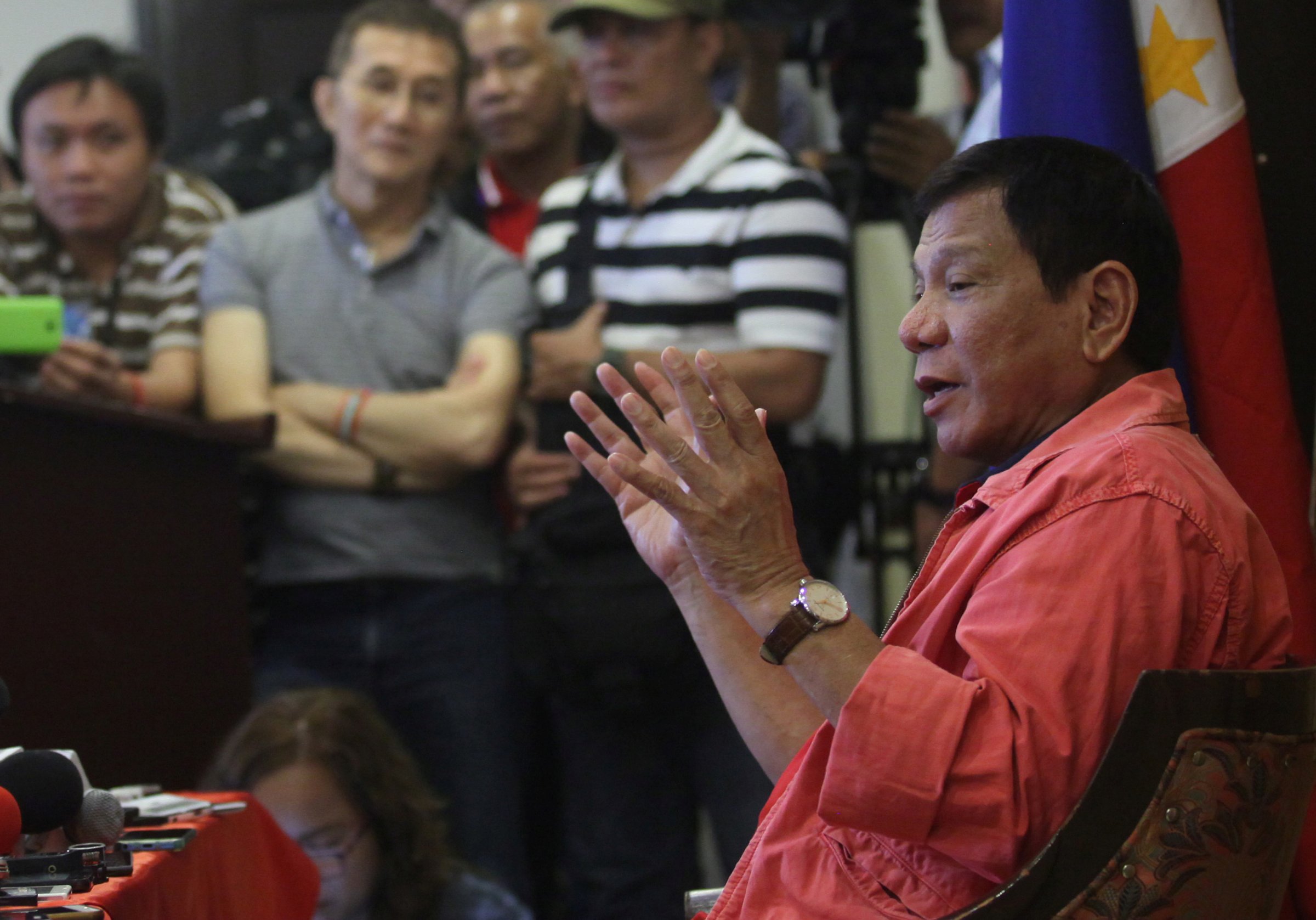 Philippine President-elect Rodrigo Duterte during a news conference at a hotel in Davao city, southern Philippines May 26, 2016.