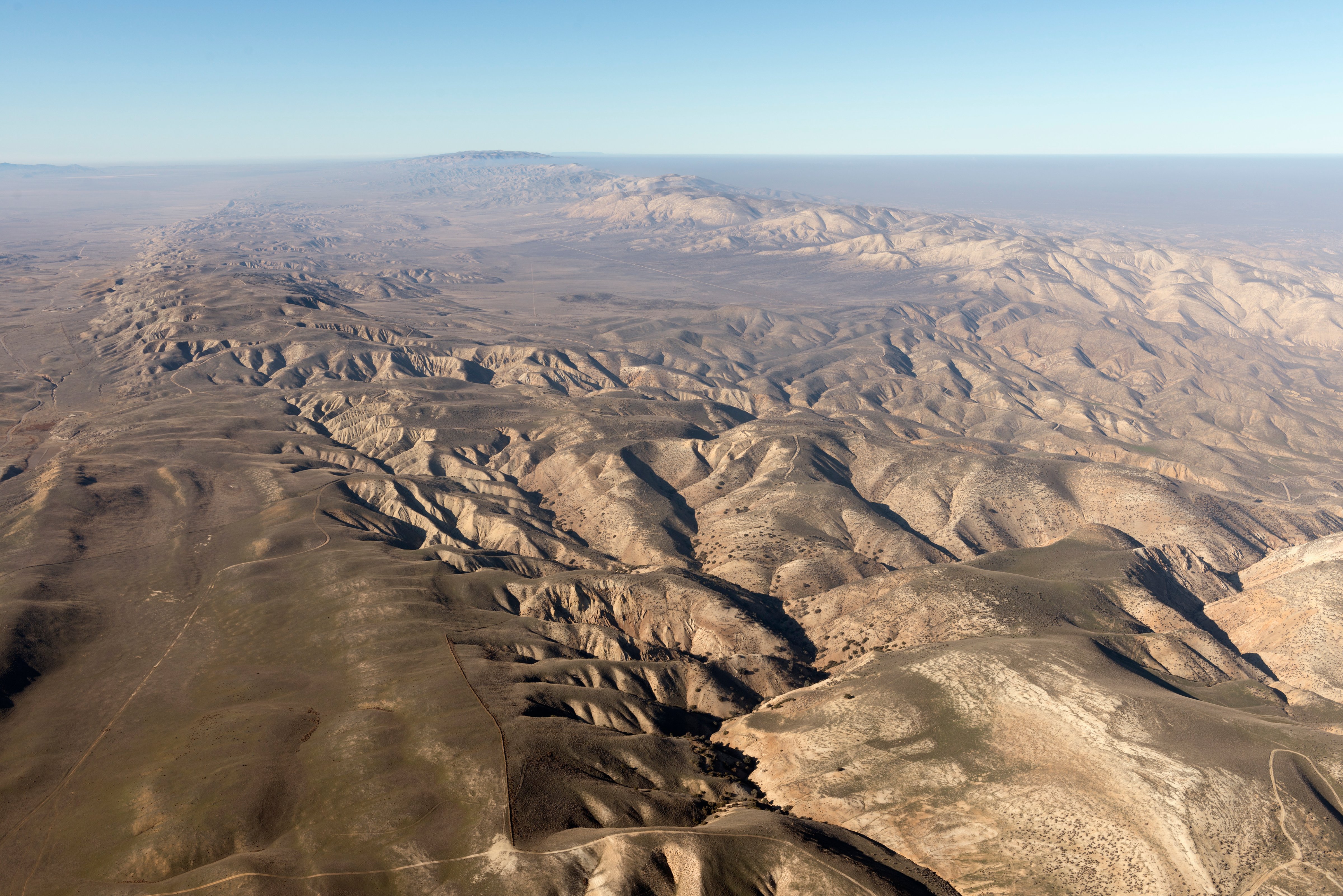 Aerial view of a portion of the San Andreas fault in California Sierra Madre Mountains, midway betwe