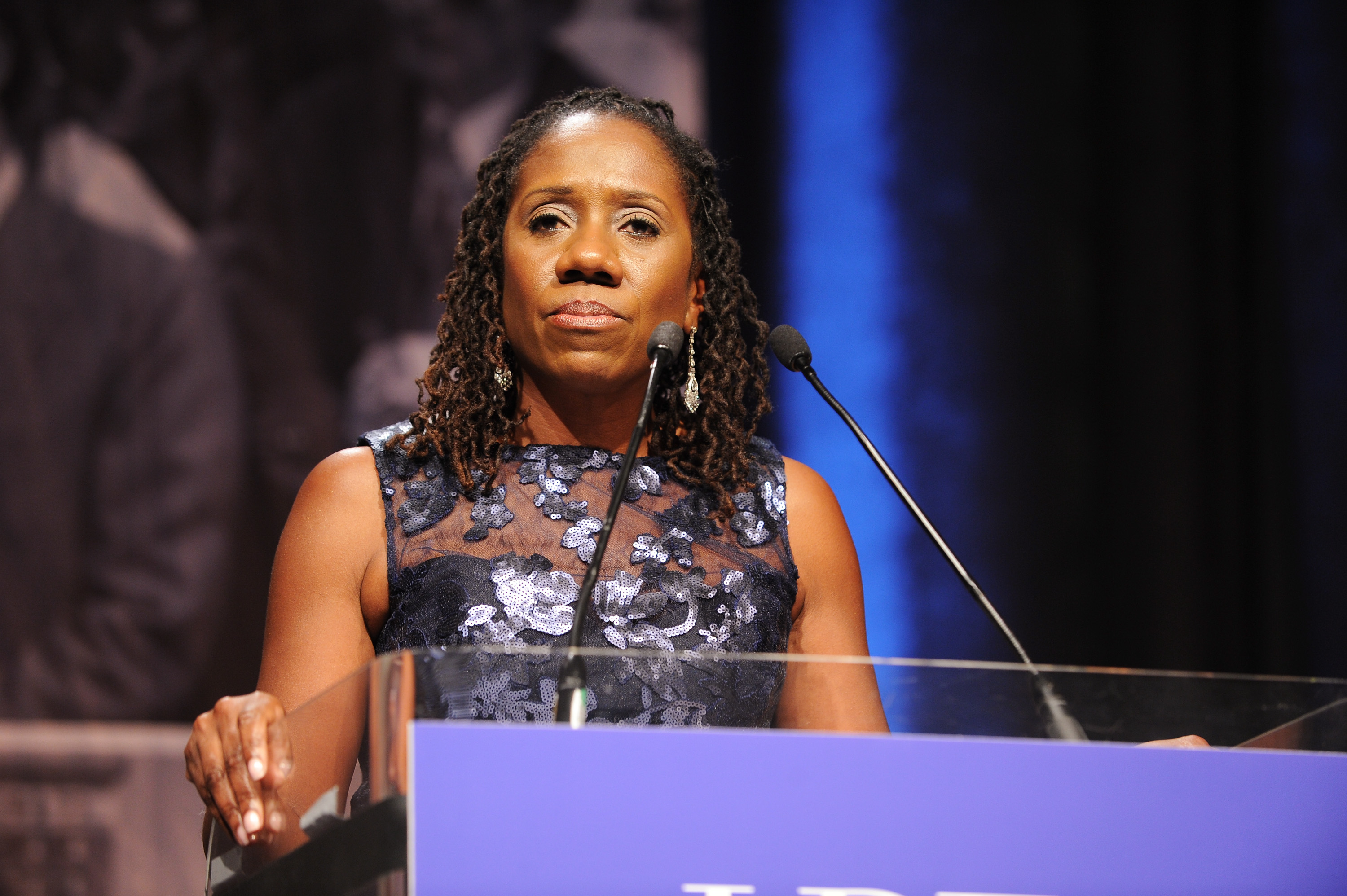 President and Director-Counsel of the LDF Sherrilyn Ifill speaks onstage during the Legal Defense Fund Annual Gala to commemorate the 60th anniversary of Brown V. Board of Education at the New York Hilton Midtown on November 6, 2014 in New York City. (Photo by Craig Barritt—Getty Images for NAACP Legal Defense Fund)