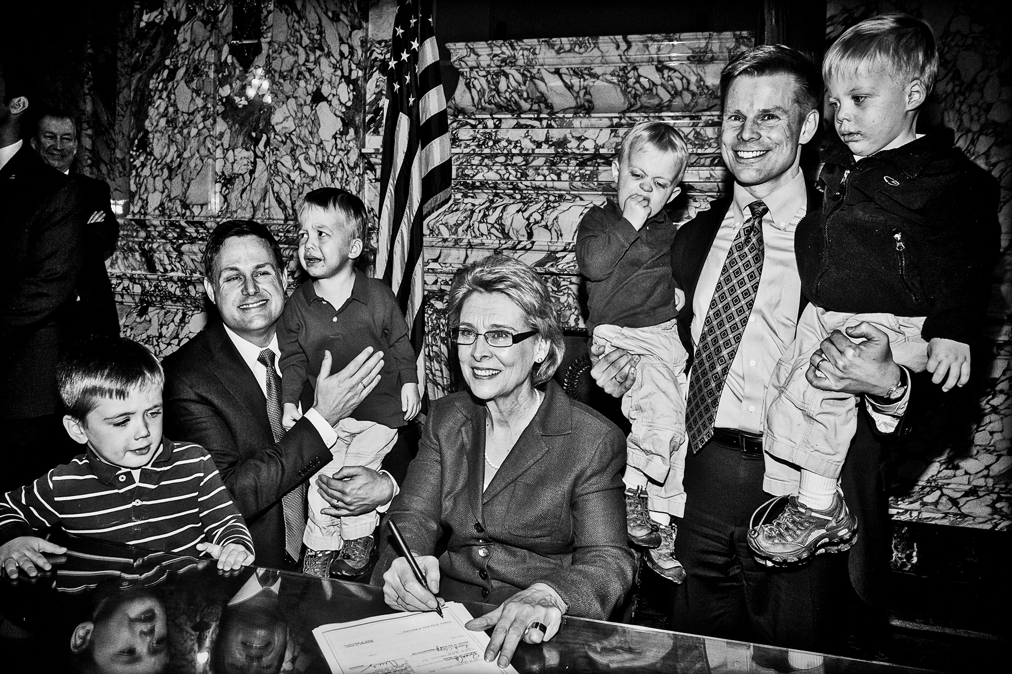 Washington state Governor Christine Gregoire signs marriage equality legislation in Olympia, Wash., on Feb. 13, 2012.