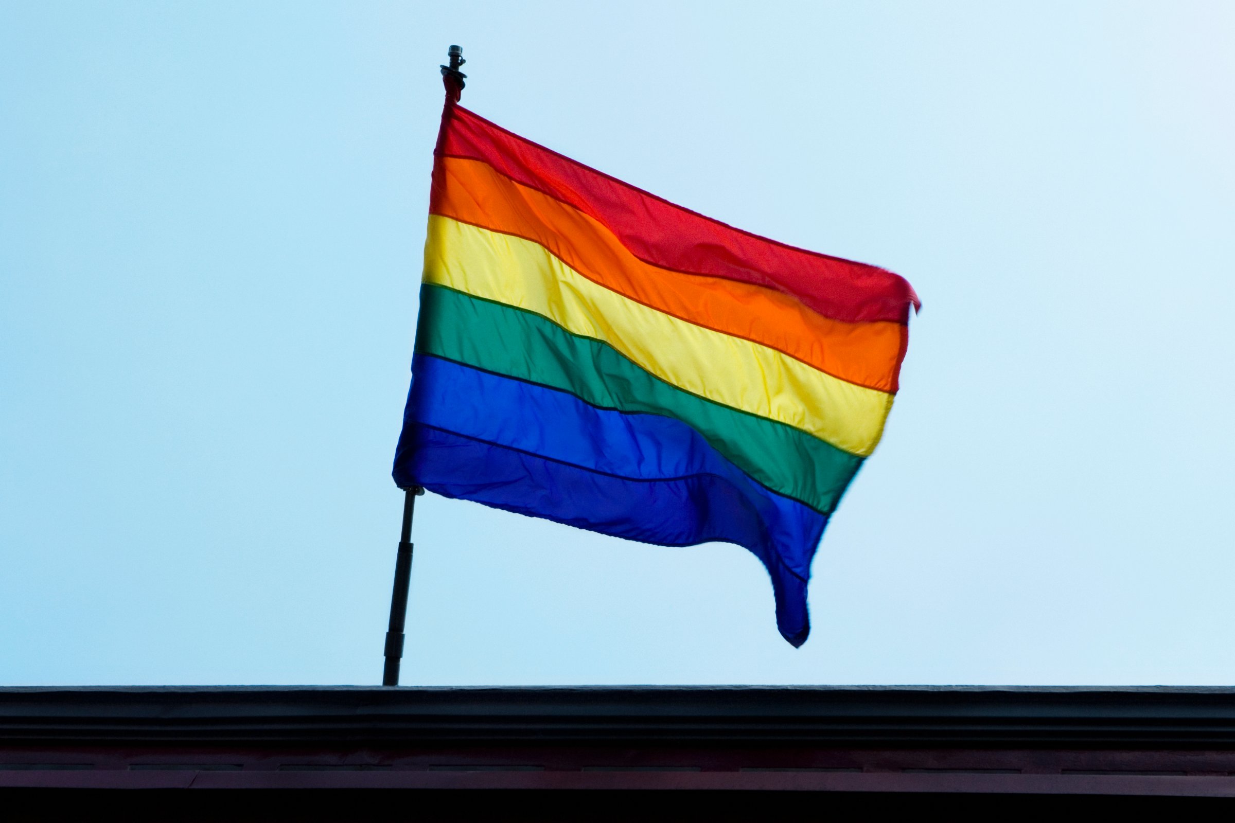 Low angle view of a rainbow flag fluttering